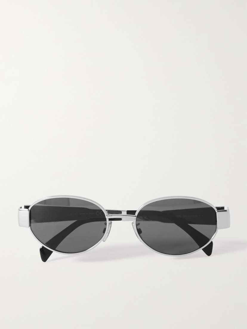 CELINE Eyewear Oval-frame Silver-tone And Acetate Sunglasses