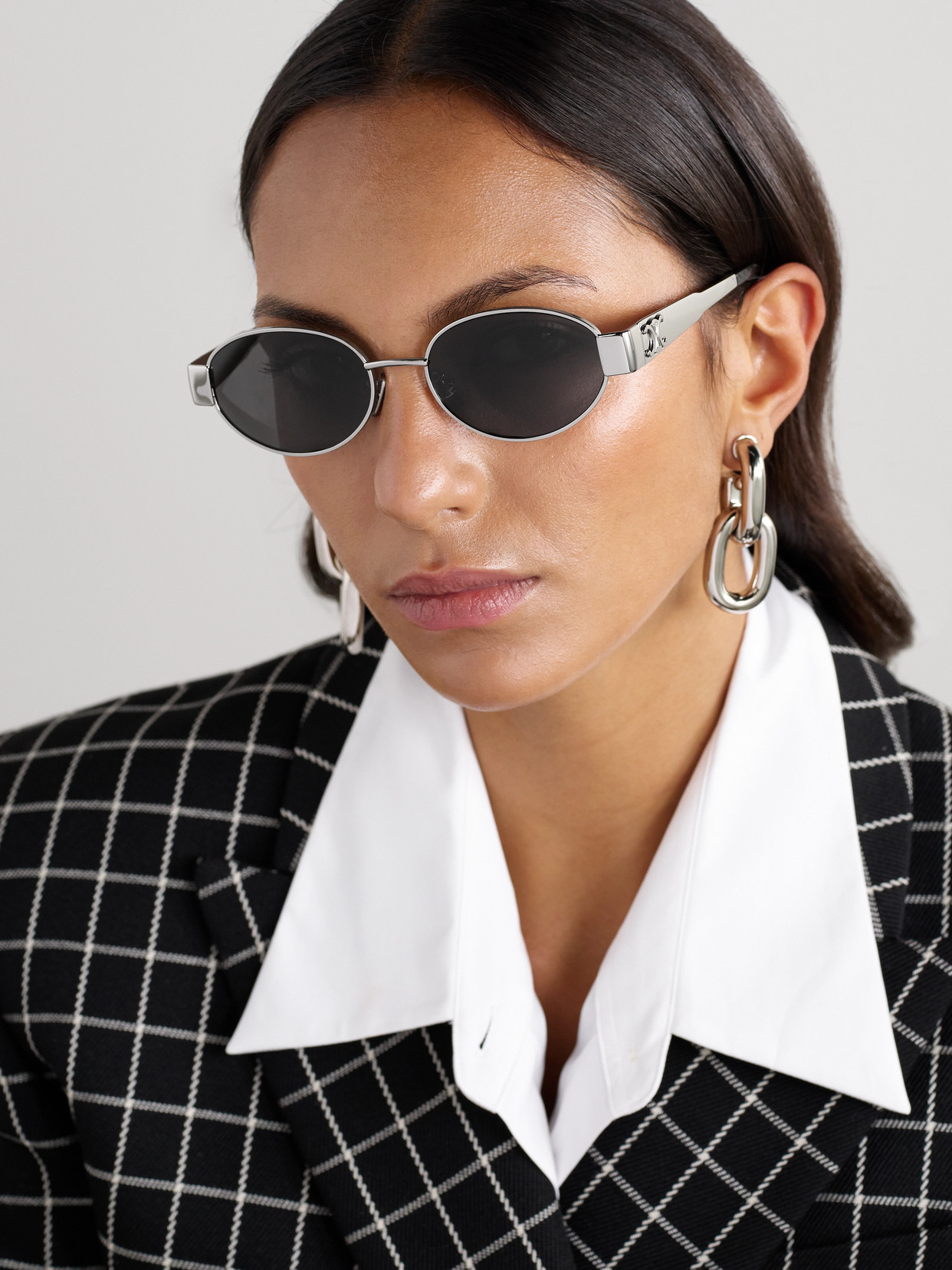 Shop Celine Oval-frame Silver-tone And Acetate Sunglasses In Gray