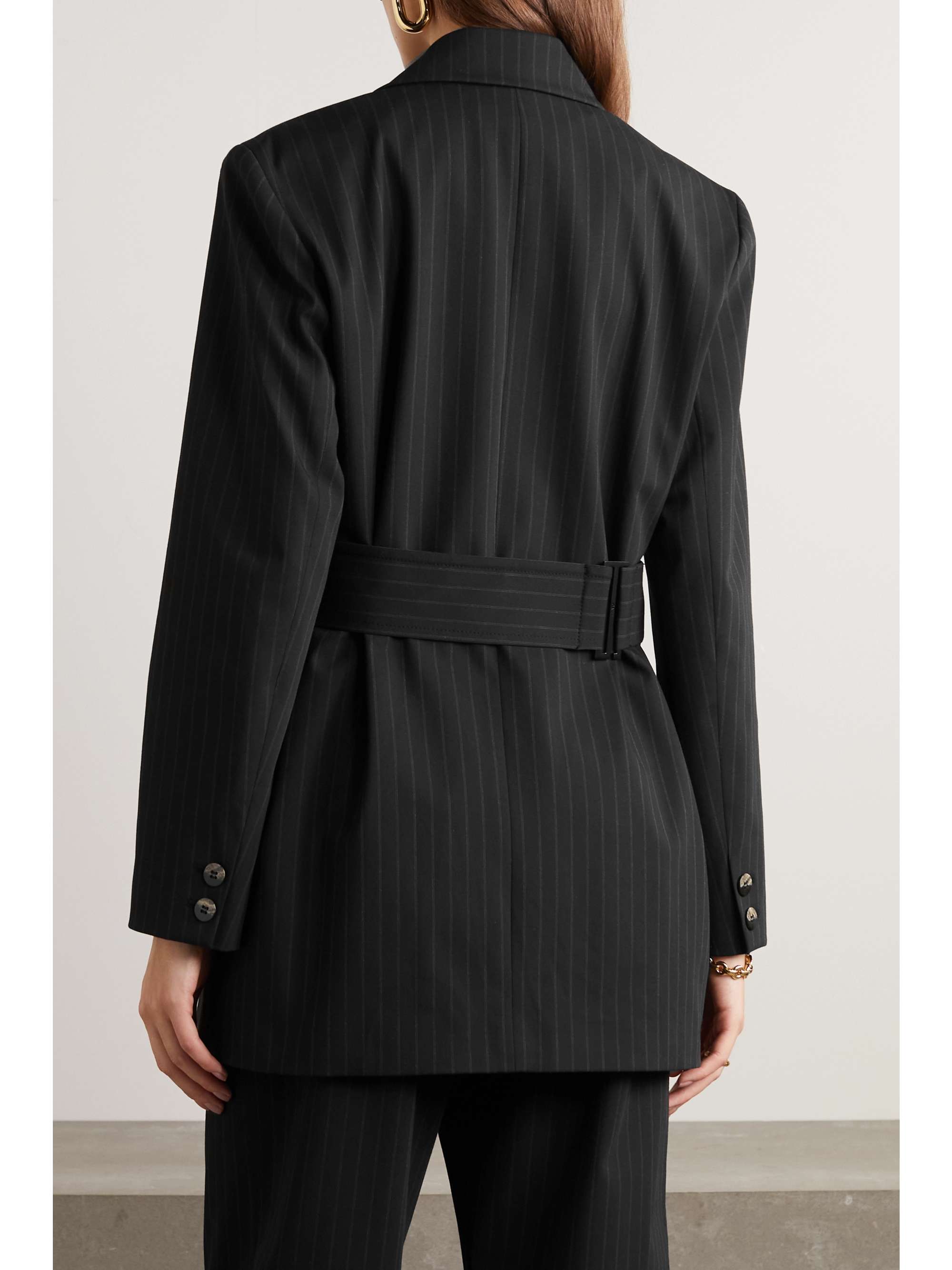 GANNI + NET SUSTAIN belted striped recycled-crepe blazer