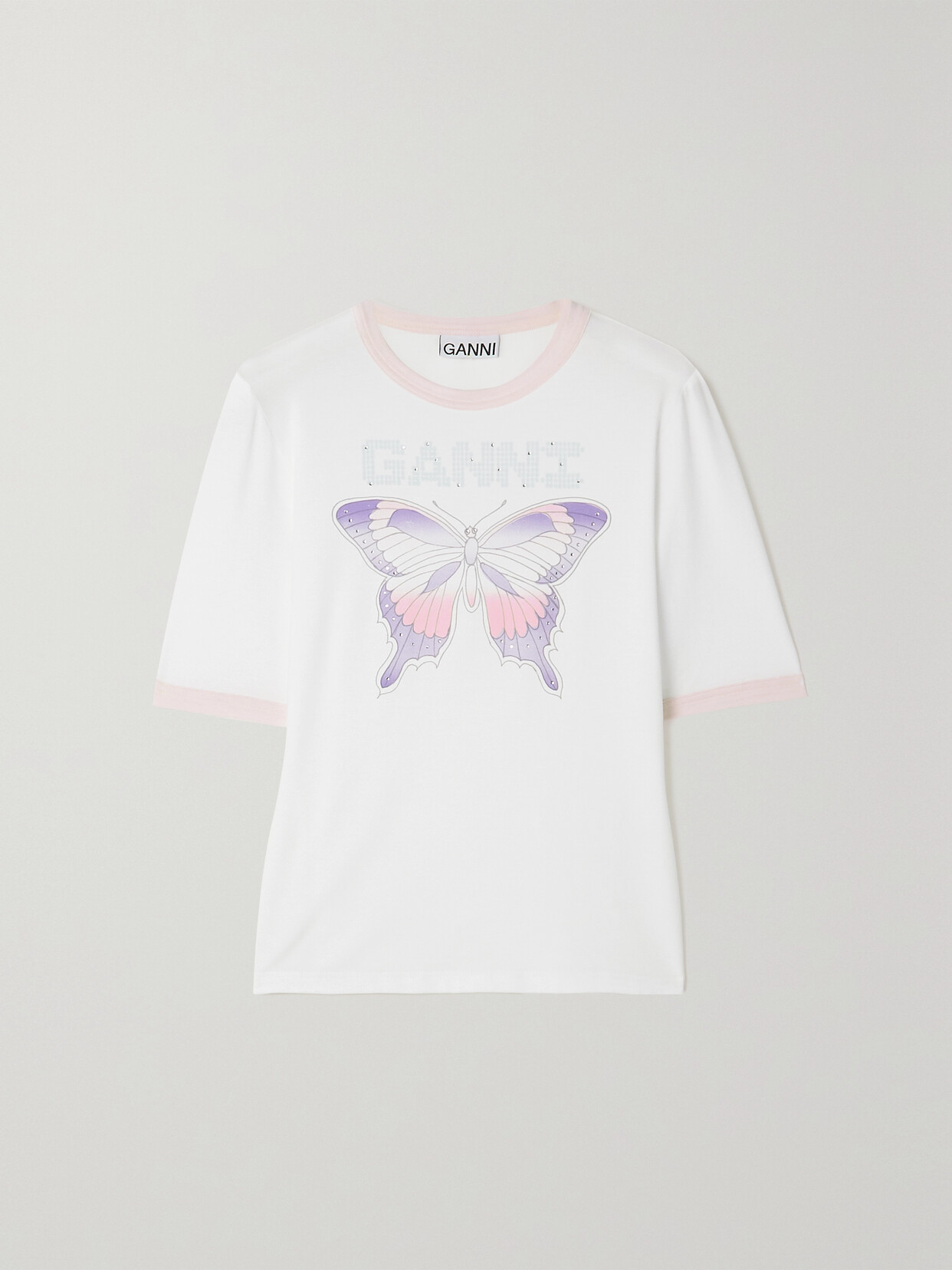 GANNI - Embellished Printed Stretch-tencel Lyocell T-shirt - White