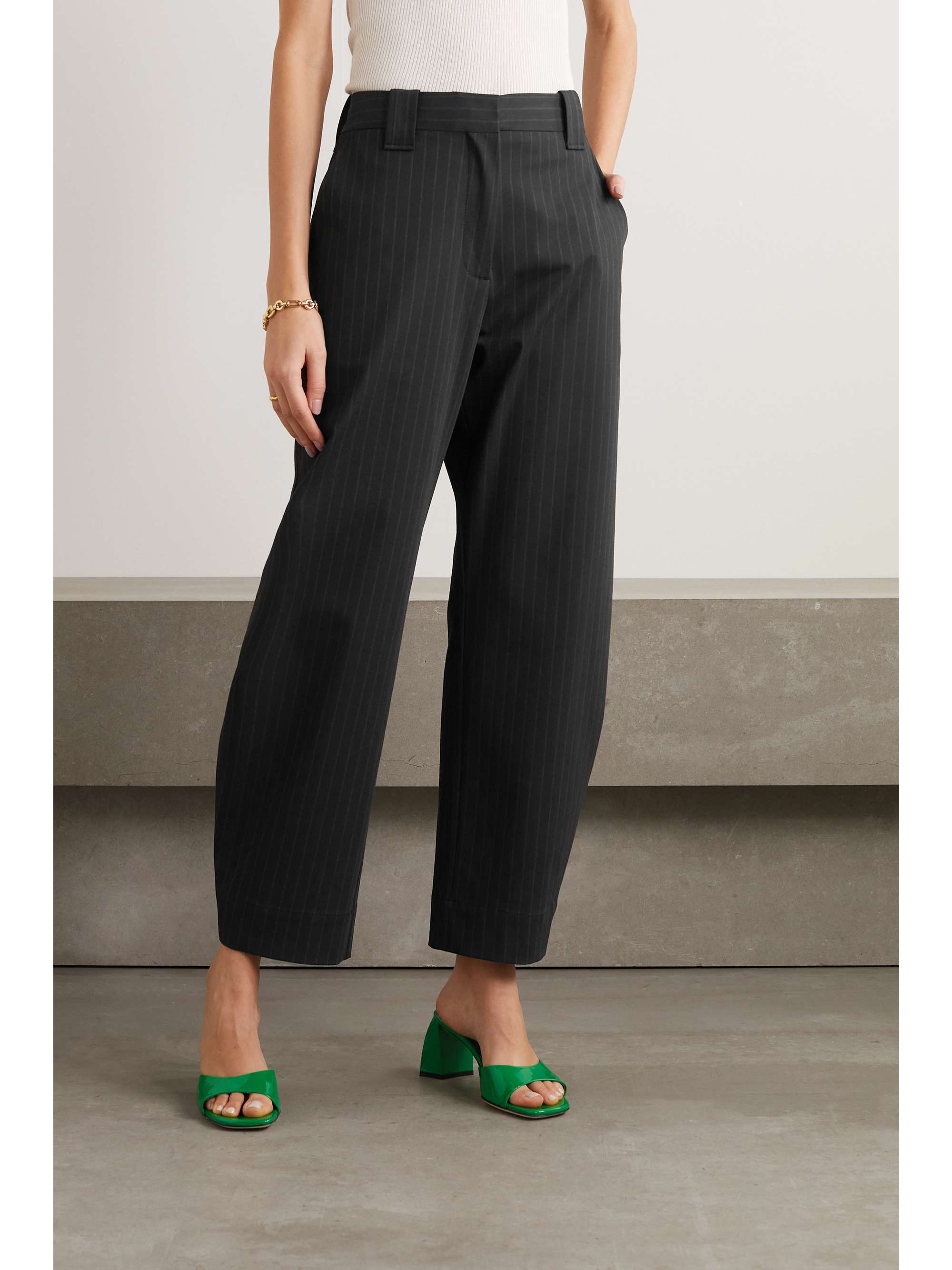 GANNI + NET SUSTAIN pinstriped stretch recycled-twill tapered pants