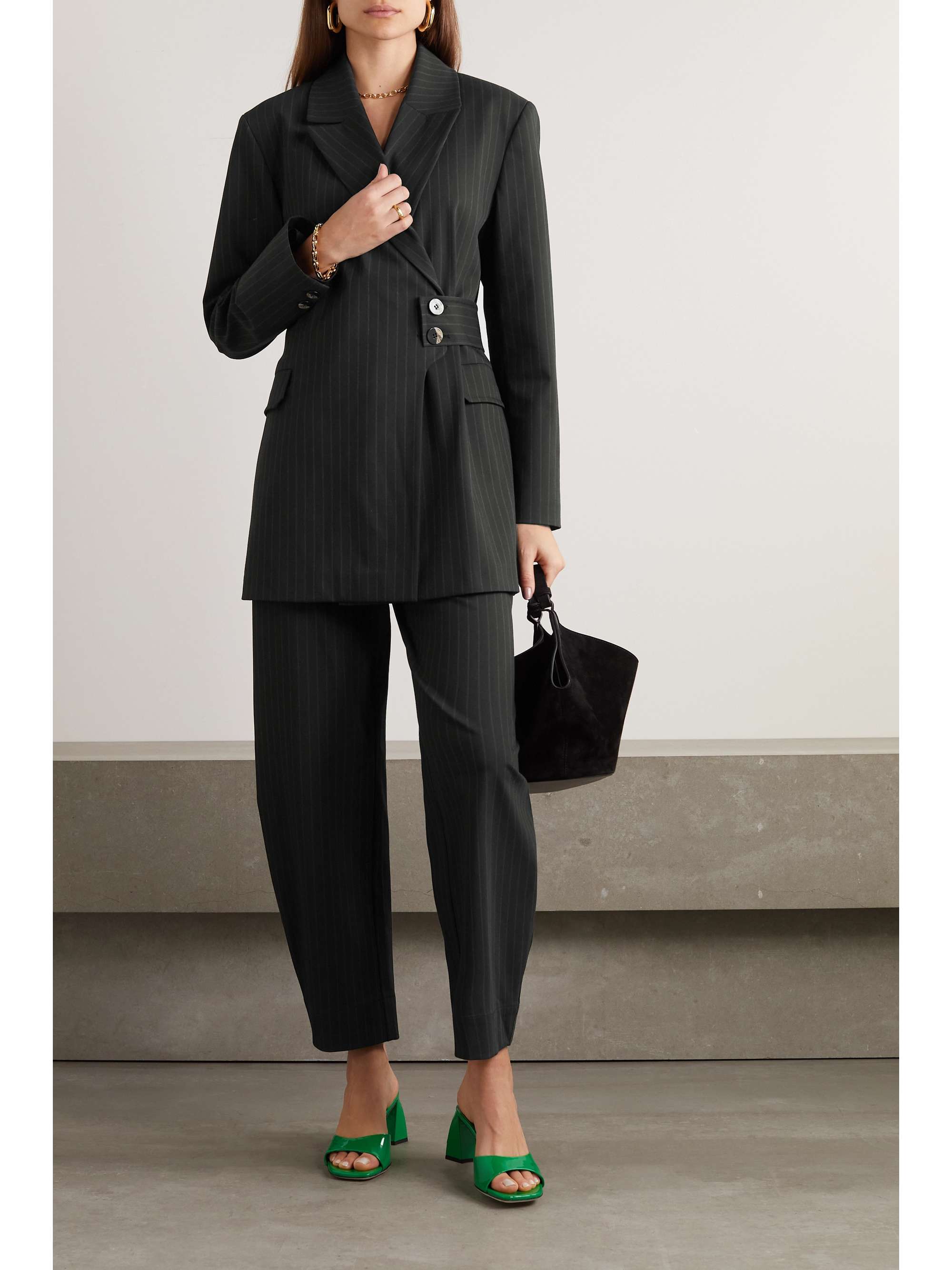 GANNI + NET SUSTAIN pinstriped stretch recycled-twill tapered pants