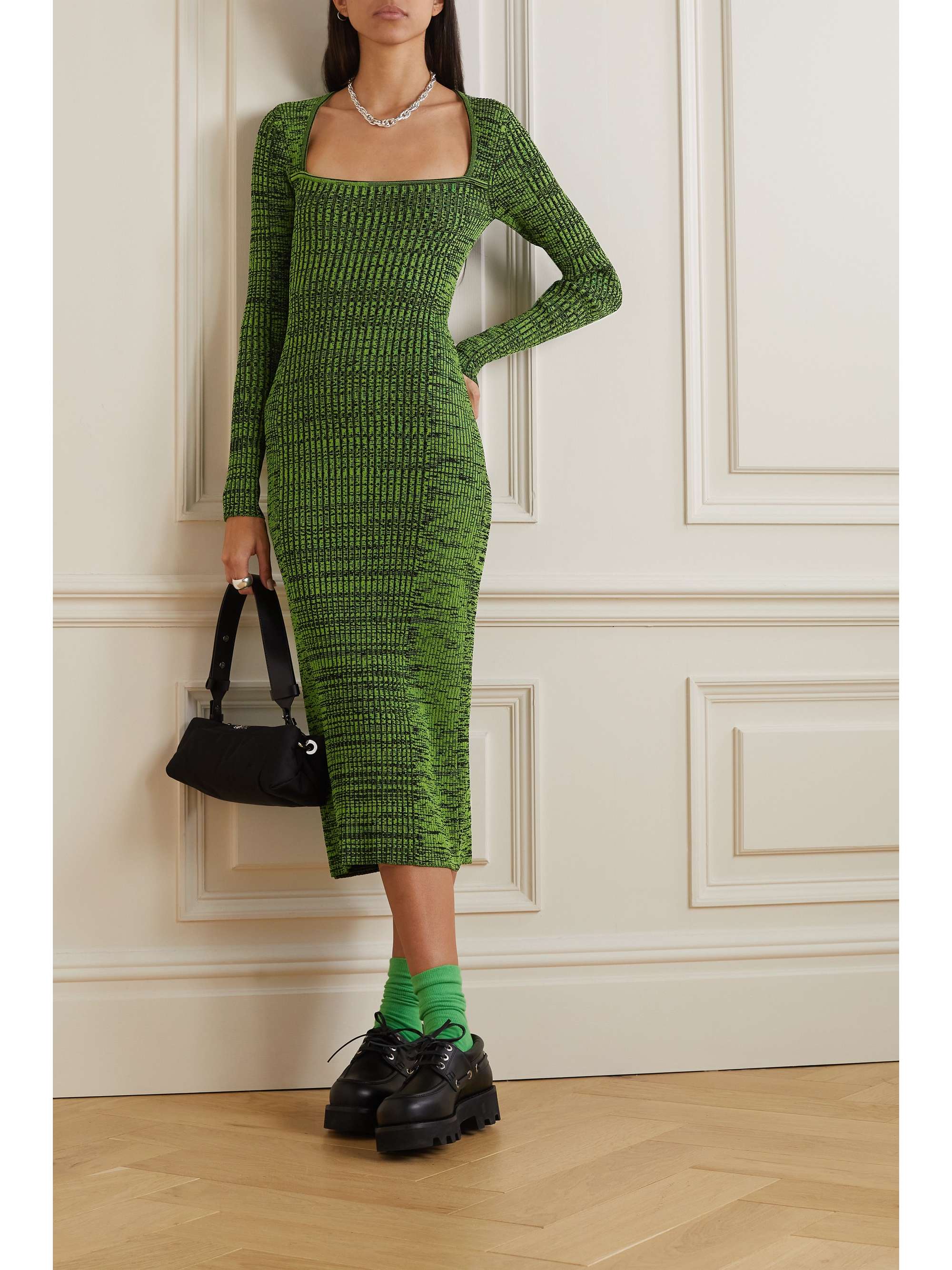 GANNI + NET SUSTAIN ribbed-knit midi dress | NET-A-PORTER