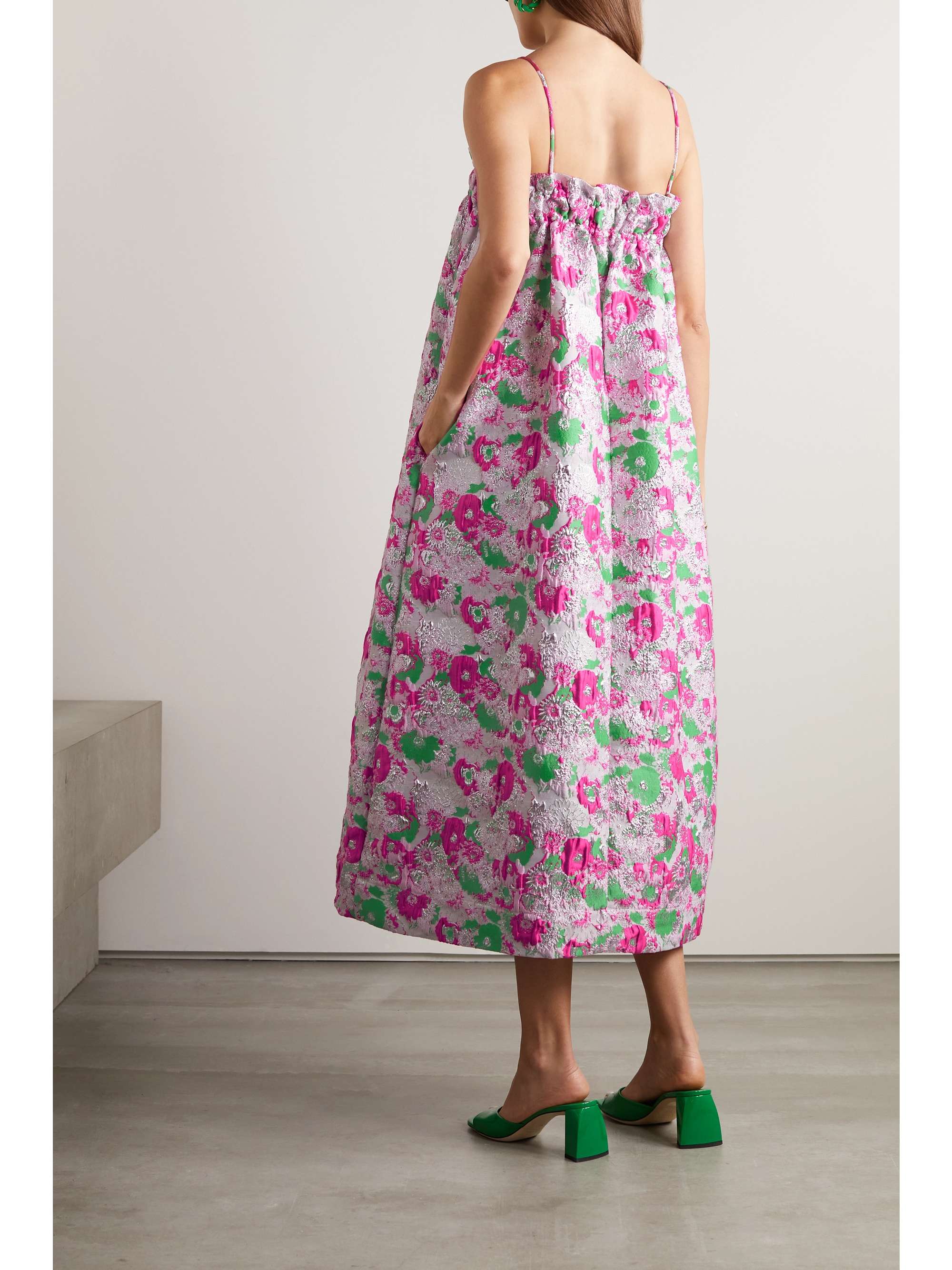 GANNI + NET SUSTAIN metallic recycled jacquard midi dress