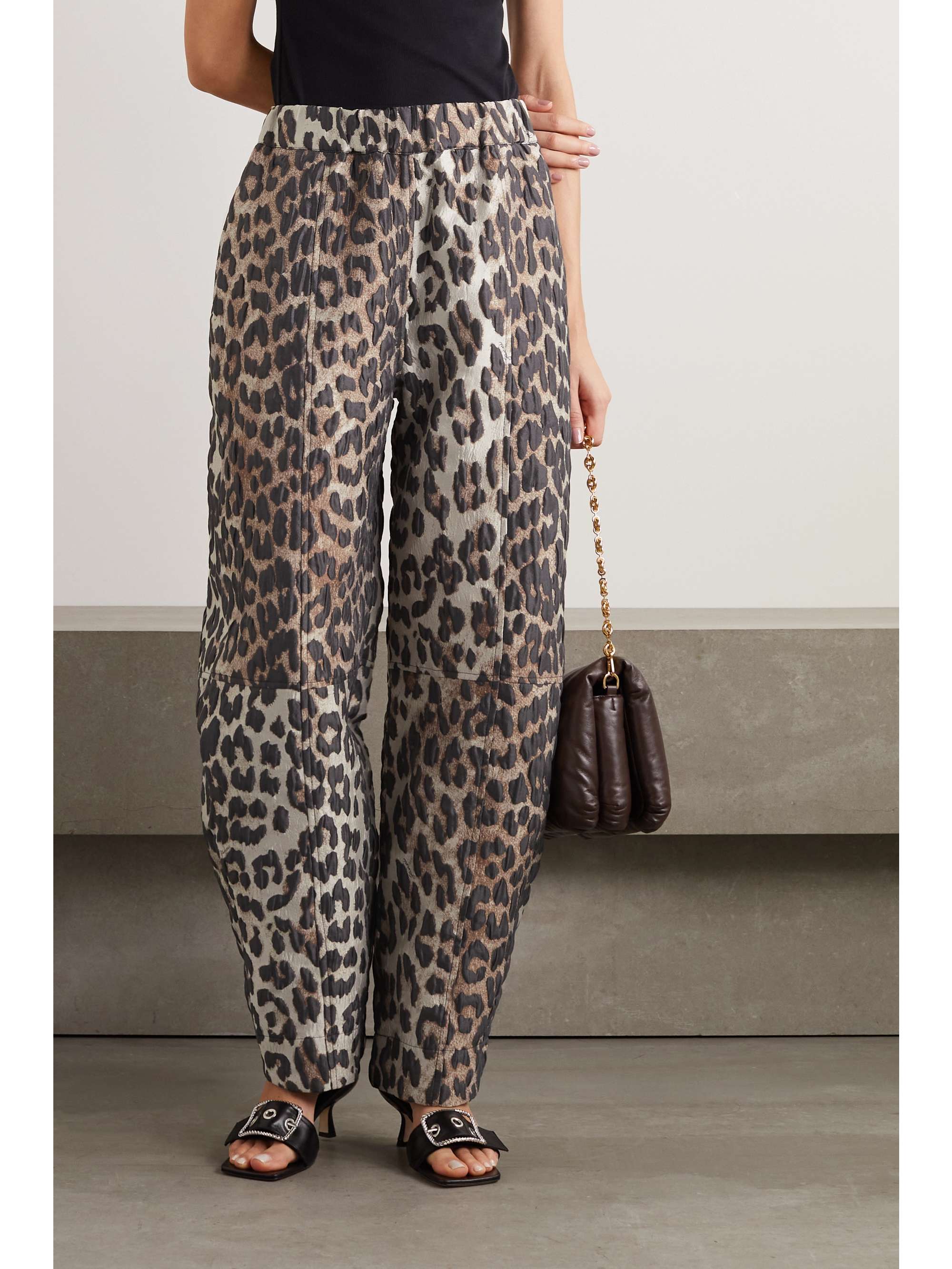 GANNI + NET SUSTAIN recycled leopard jacquard-knit tapered pants