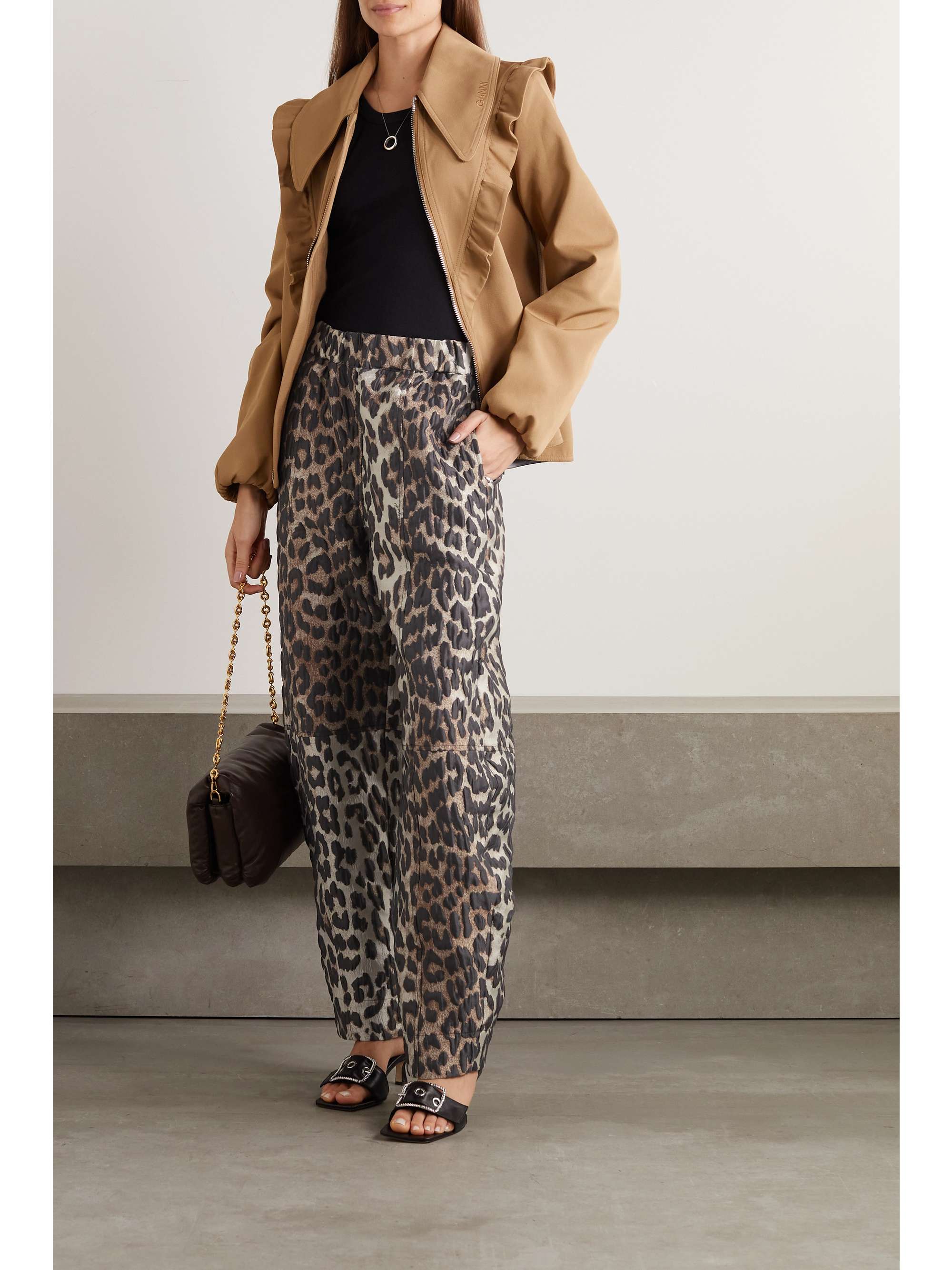 GANNI + NET SUSTAIN recycled leopard jacquard-knit tapered pants