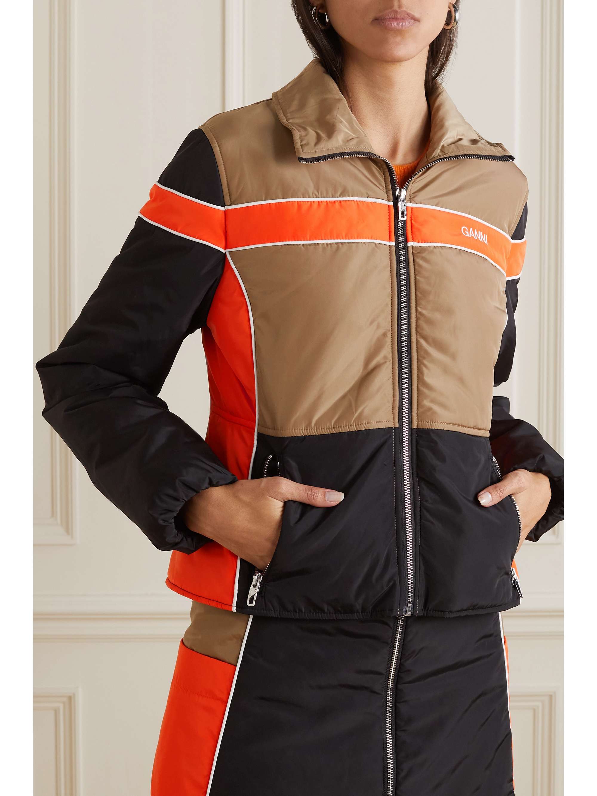 GANNI + NET SUSTAIN color-block recycled-shell jacket