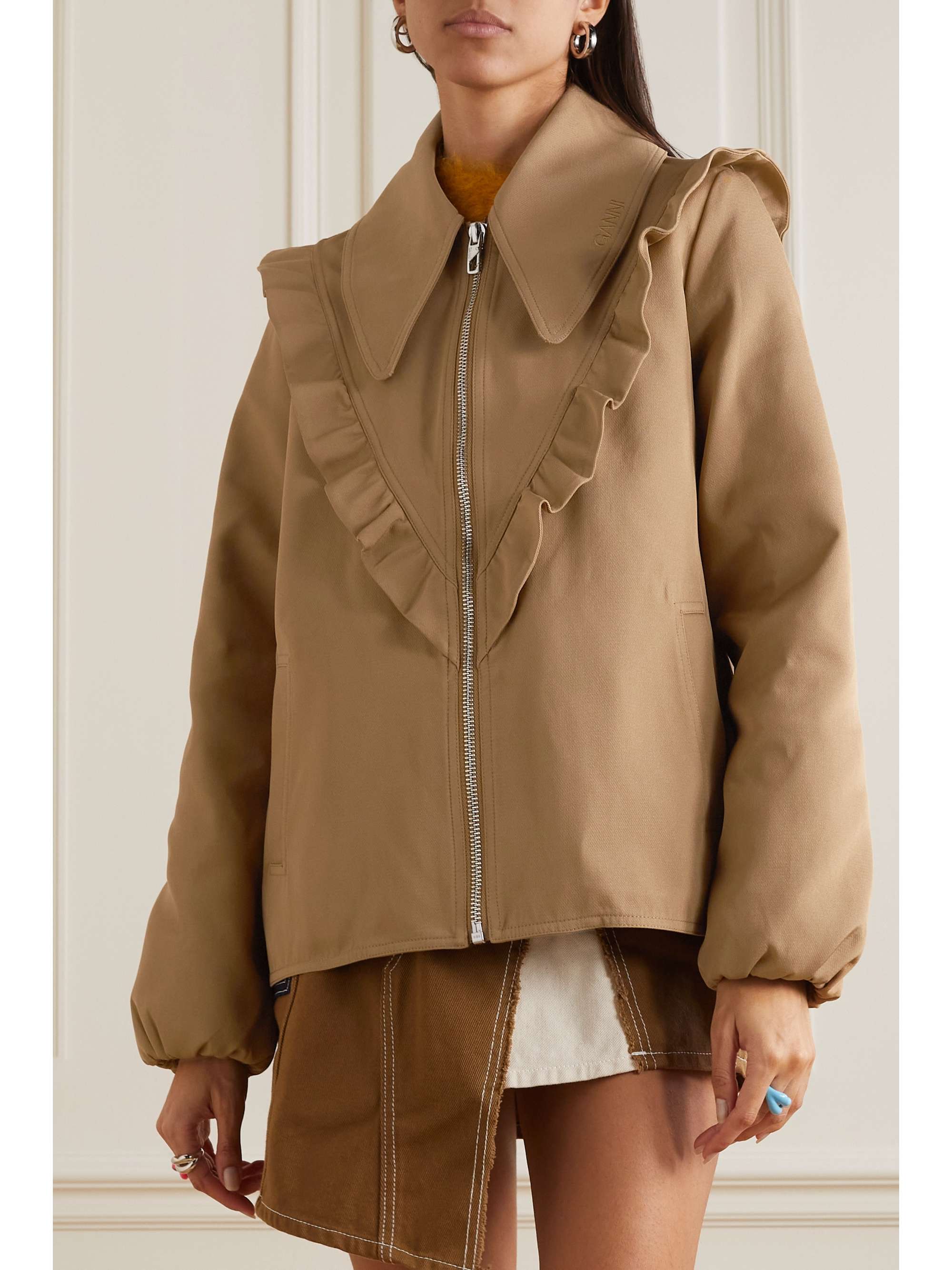 GANNI + NET SUSTAIN Ruffled recycled-twill jacket