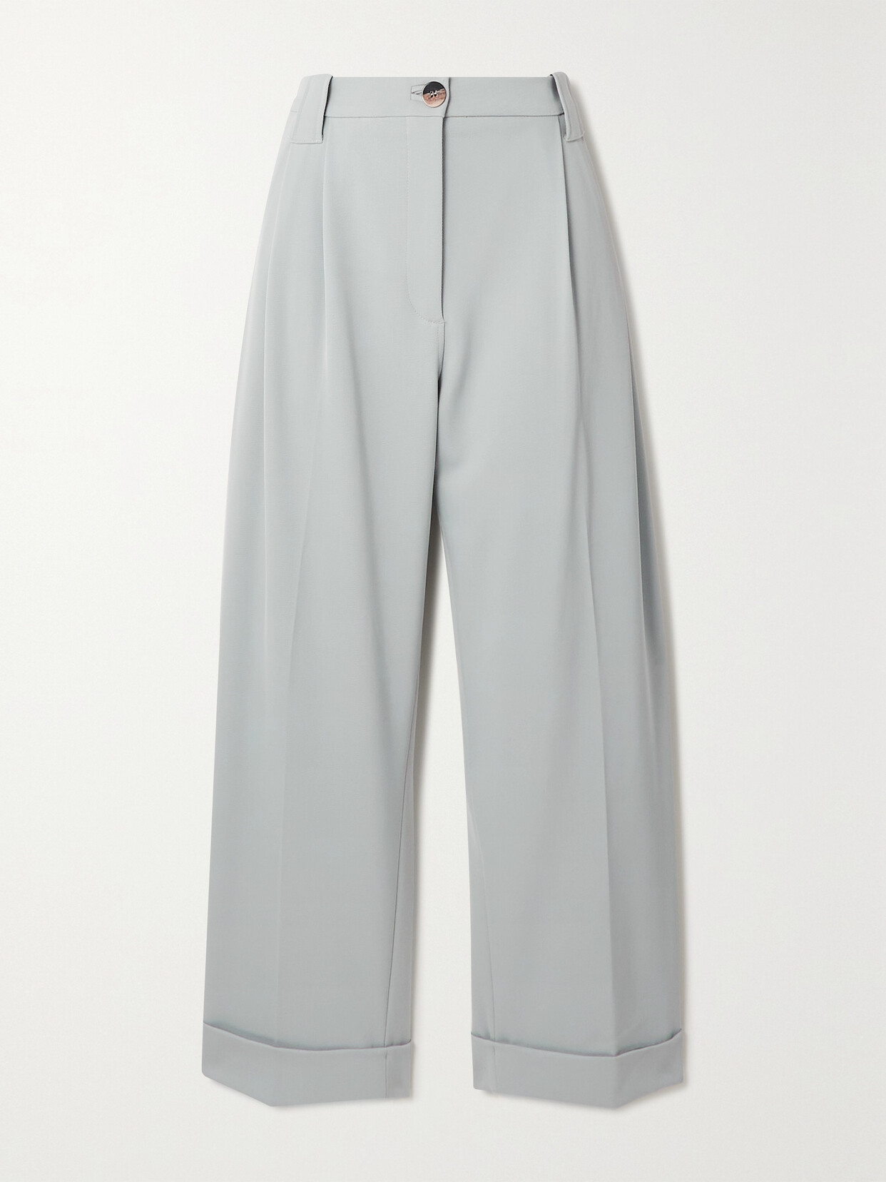 GANNI + NET SUSTAIN PLEATED RECYCLED-TWILL STRAIGHT-LEG PANTS