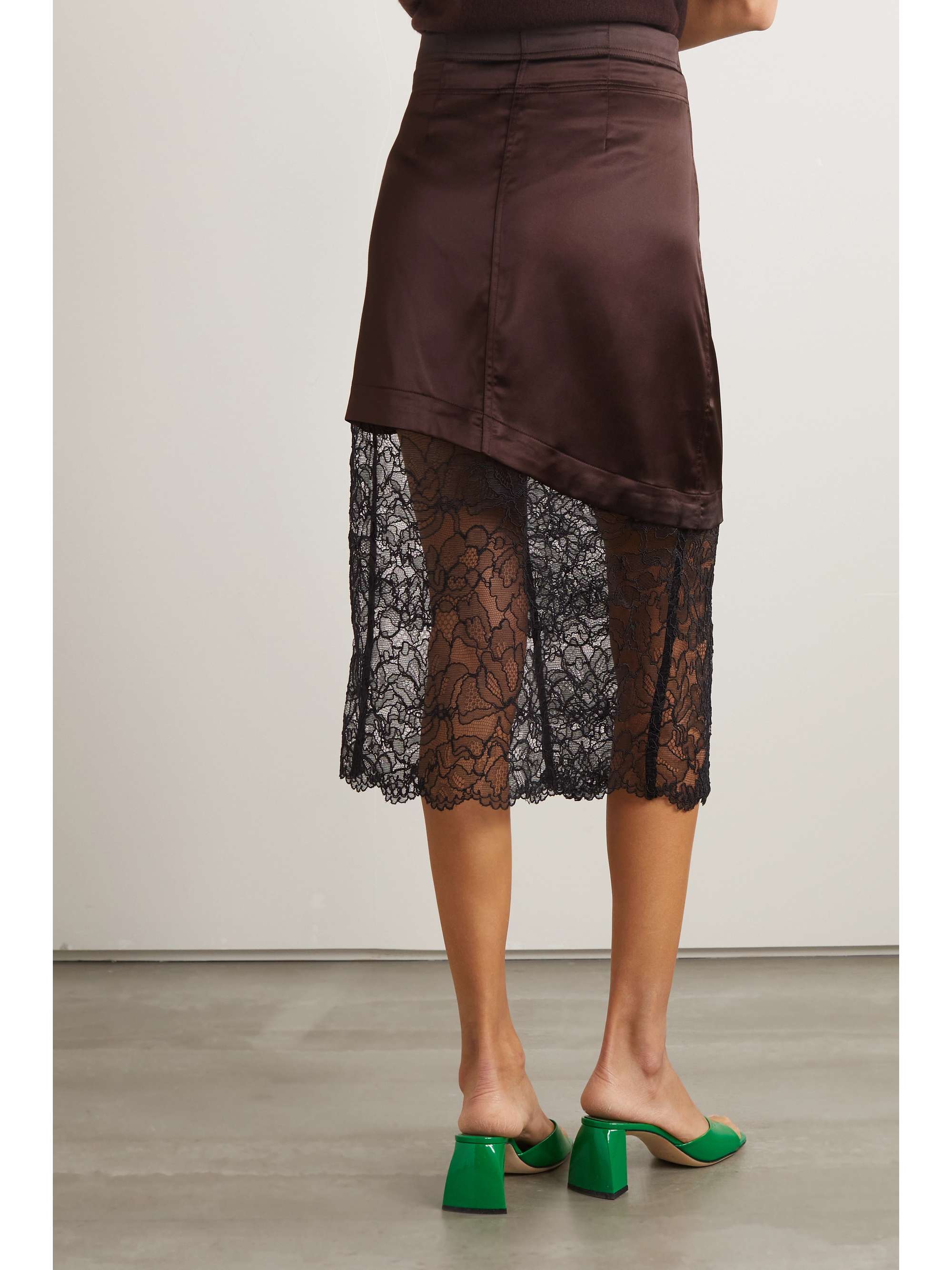 GANNI Stretch-recycled satin and corded lace wrap skirt