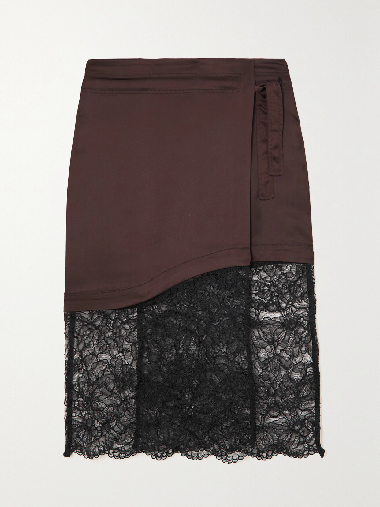 GANNI - Stretch-recycled Satin And Corded Lace Wrap Skirt - Brown