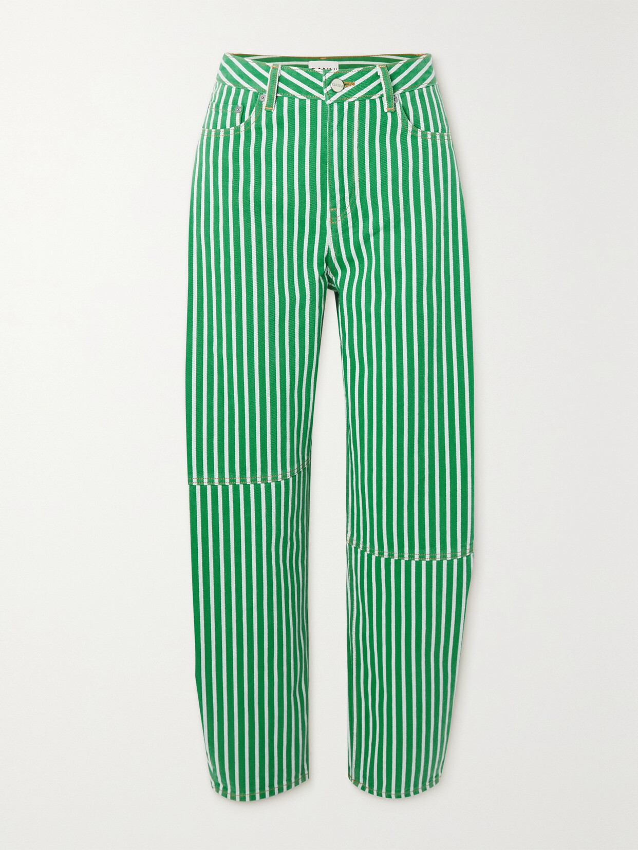 GANNI - + Net Sustain Striped High-rise Tapered Organic Jeans - Green