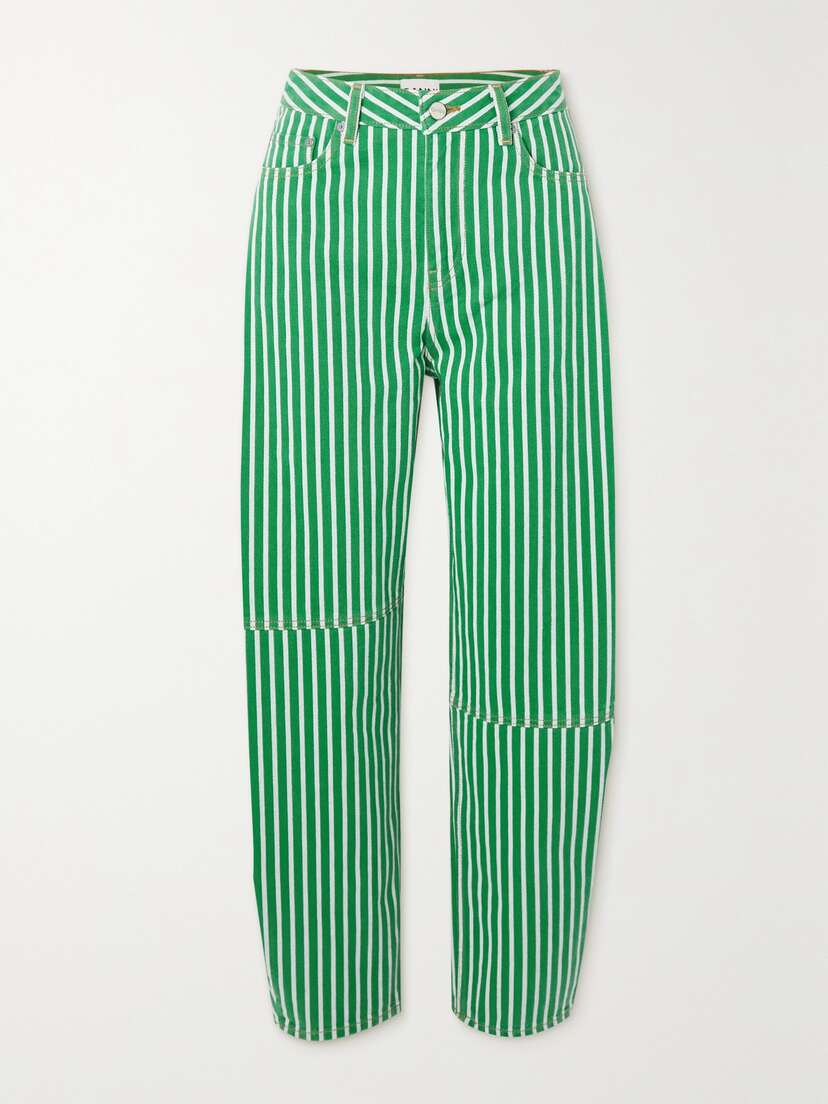 Ganni + Net Sustain Striped High-rise Tapered Organic Jeans