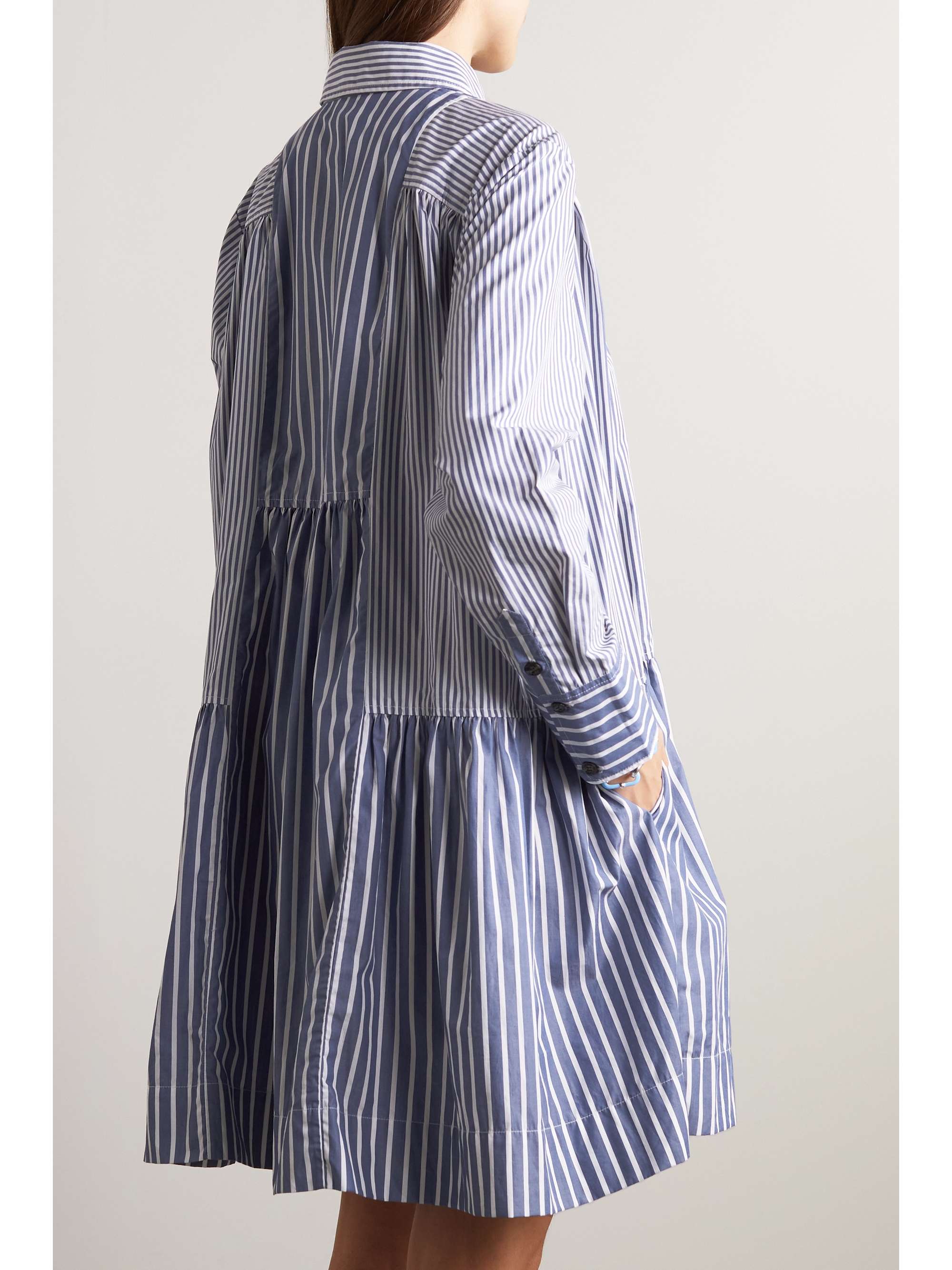 GANNI + NET SUSTAIN Striped organic cotton-poplin mini shirt dress