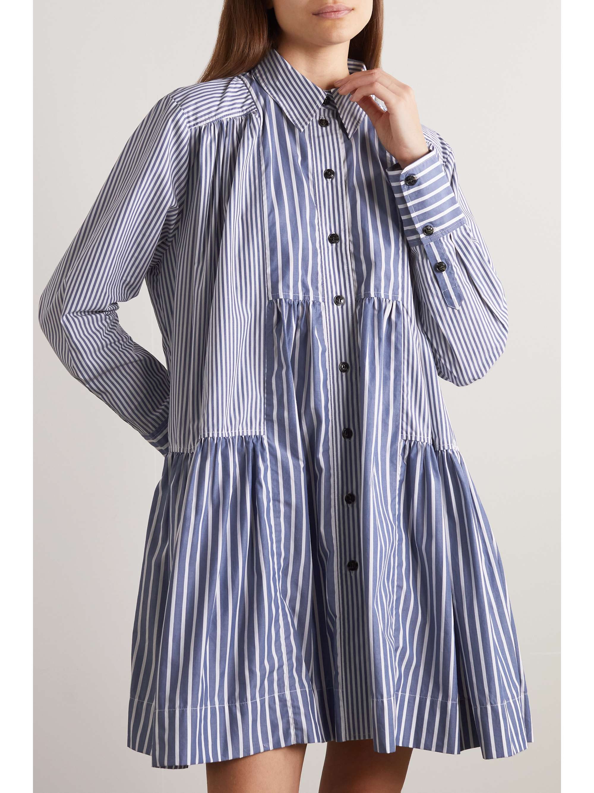 GANNI + NET SUSTAIN Striped organic cotton-poplin mini shirt dress