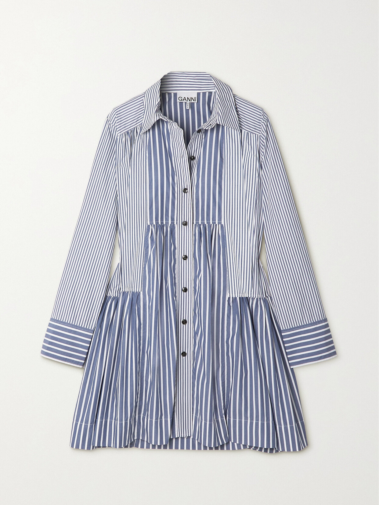 GANNI - + Net Sustain Striped Organic Cotton-poplin Mini Shirt Dress - Gray