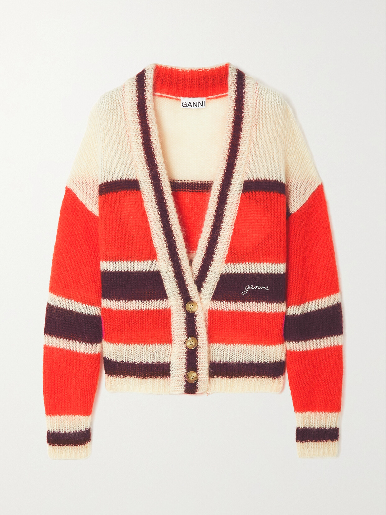 GANNI - + Net Sustain Striped Mohair-blend Cardigan - Red