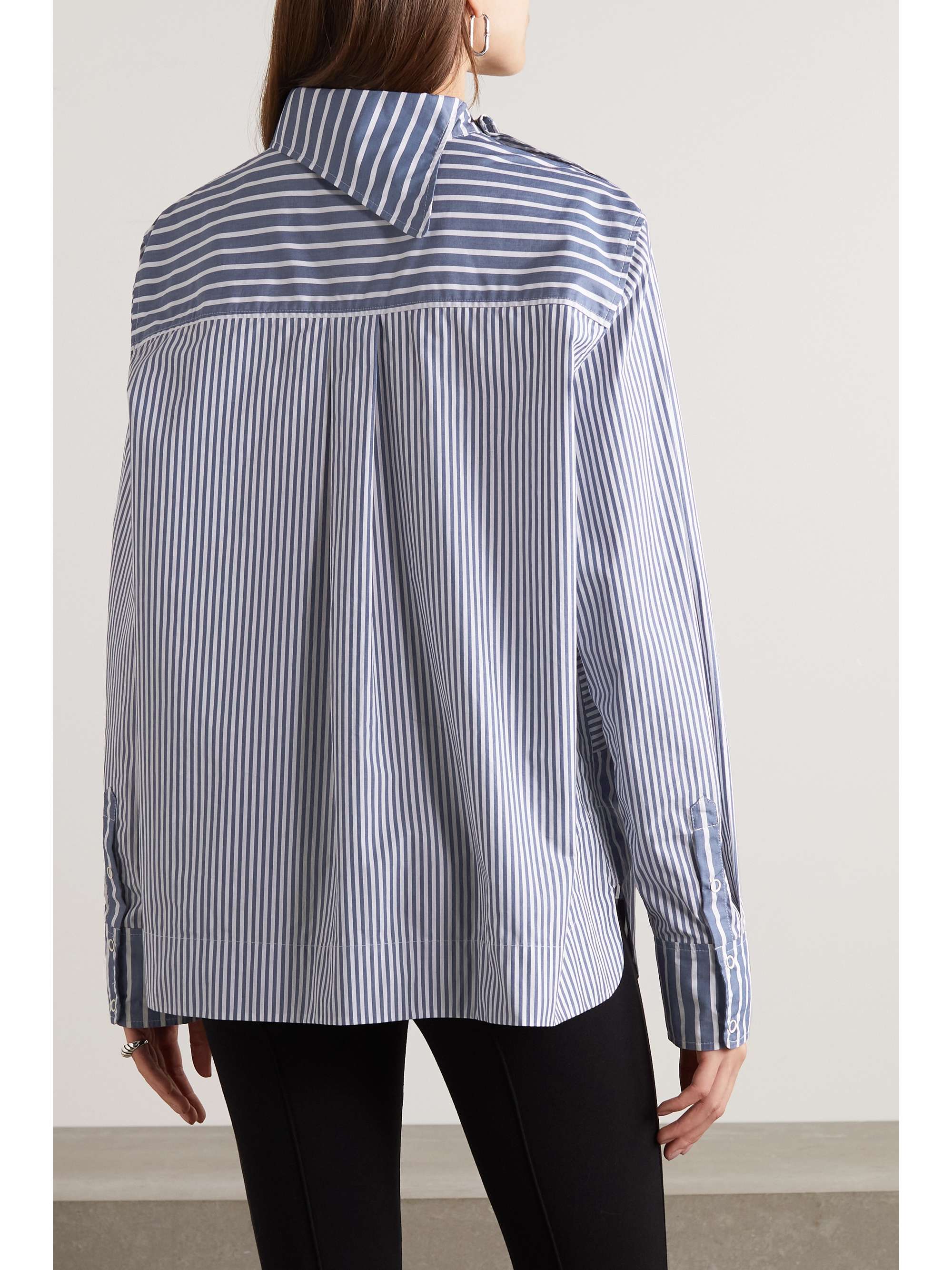 GANNI + NET SUSTAIN asymmetric striped cotton-poplin shirt