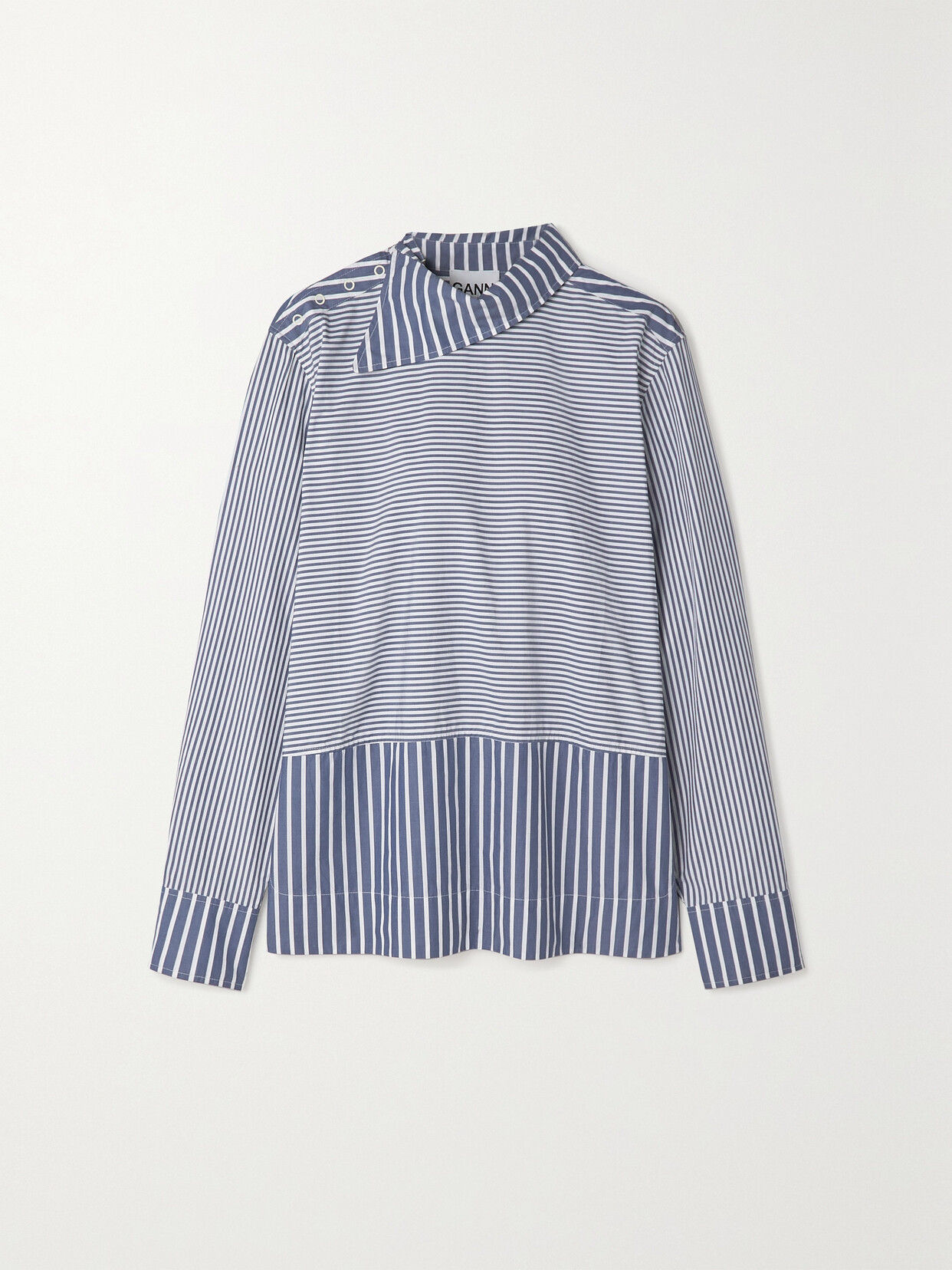 GANNI - + Net Sustain Asymmetric Striped Cotton-poplin Shirt - Gray