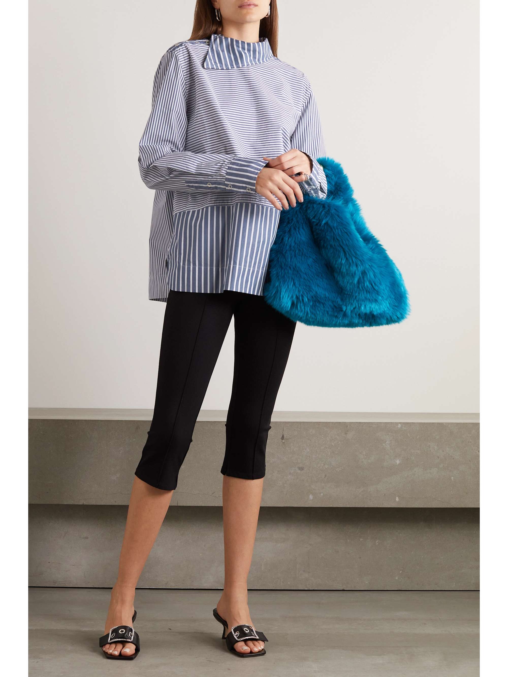 GANNI + NET SUSTAIN asymmetric striped cotton-poplin shirt