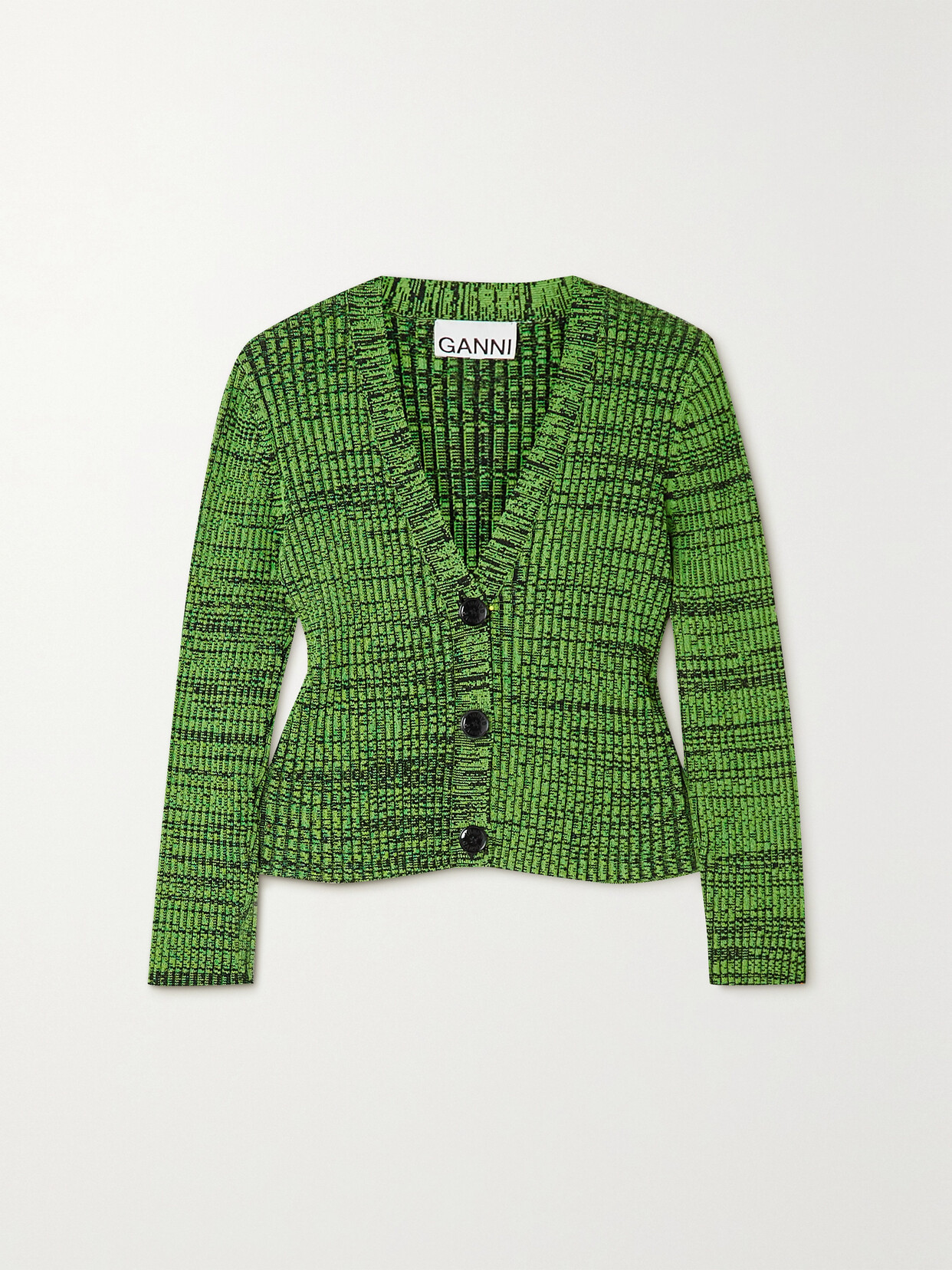 GANNI - + Net Sustain Cropped Mélange Knitted Cardigan - Green