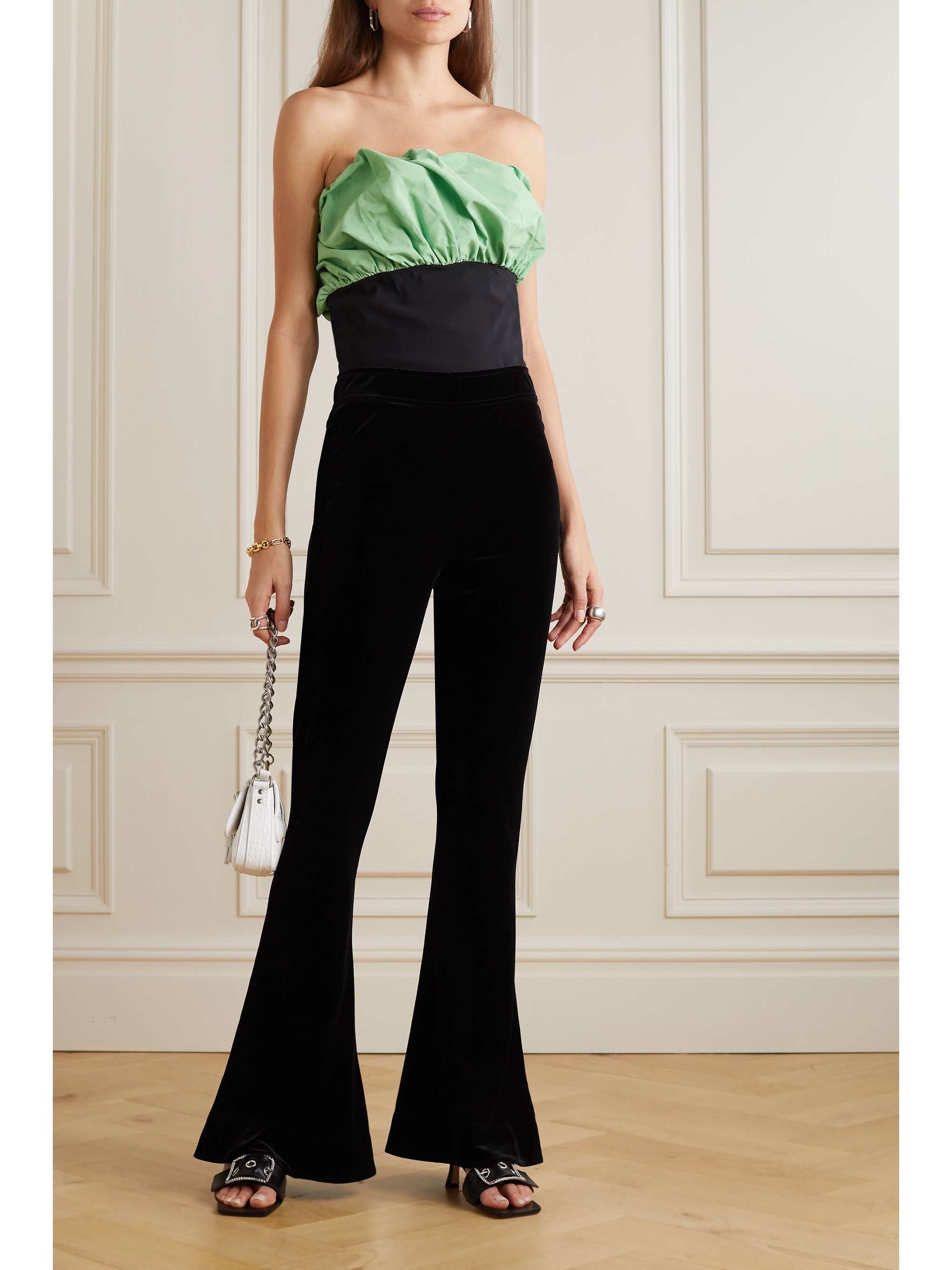 GANNI + NET SUSTAIN stretch recycled-velvet flared pants