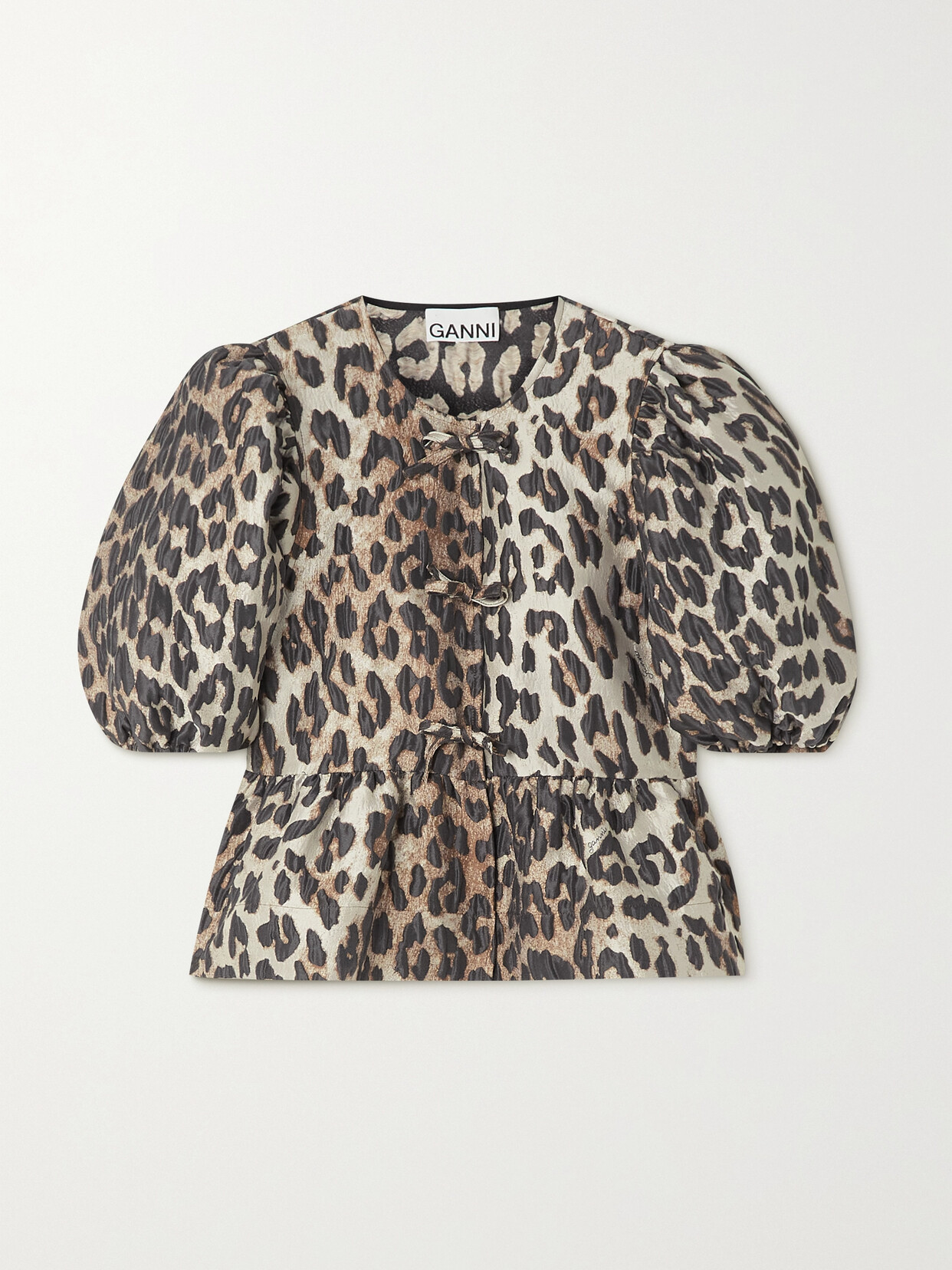 GANNI - + Net Sustain Bow-detailed Recycled Leopard-jacquard Blouse - Animal print