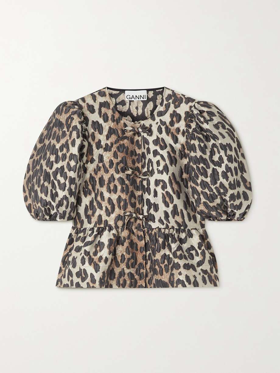 net-a-porter.com | bow-detailed recycled leopard-jacquard blouse