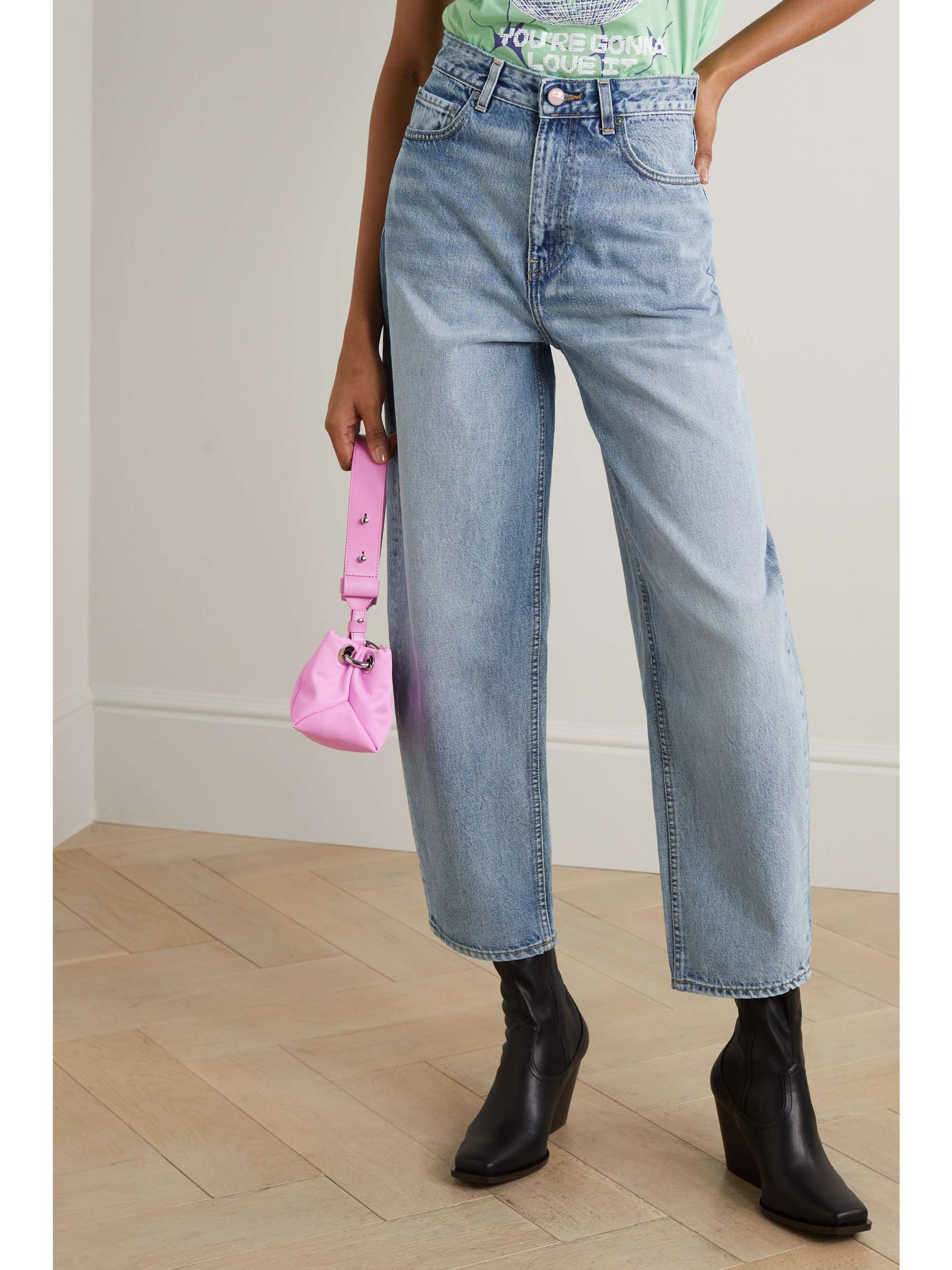 GANNI Stary cropped high-rise tapered organic jeans