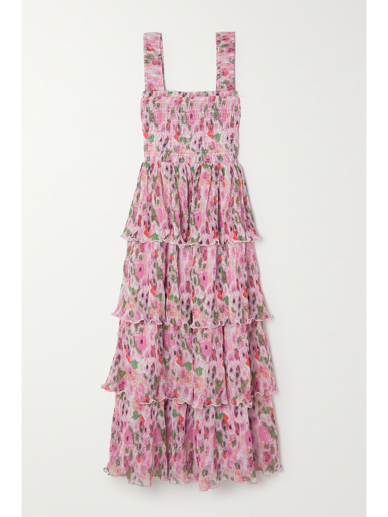 GANNI - + Net Sustain Tiered Floral-print Recycled-georgette Midi Dress - Pink