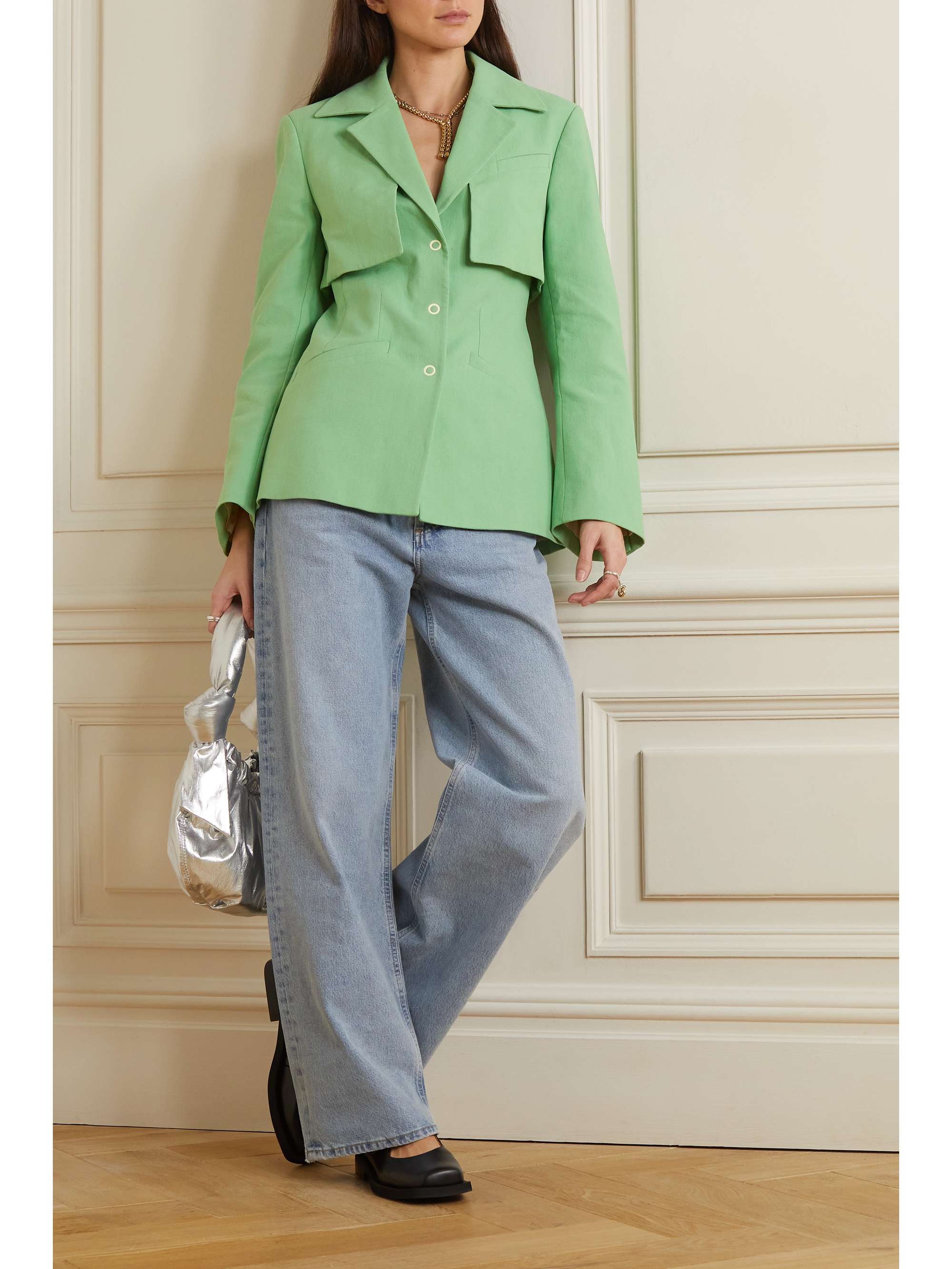 GANNI + NET SUSTAIN Layered organic cotton-voile blazer