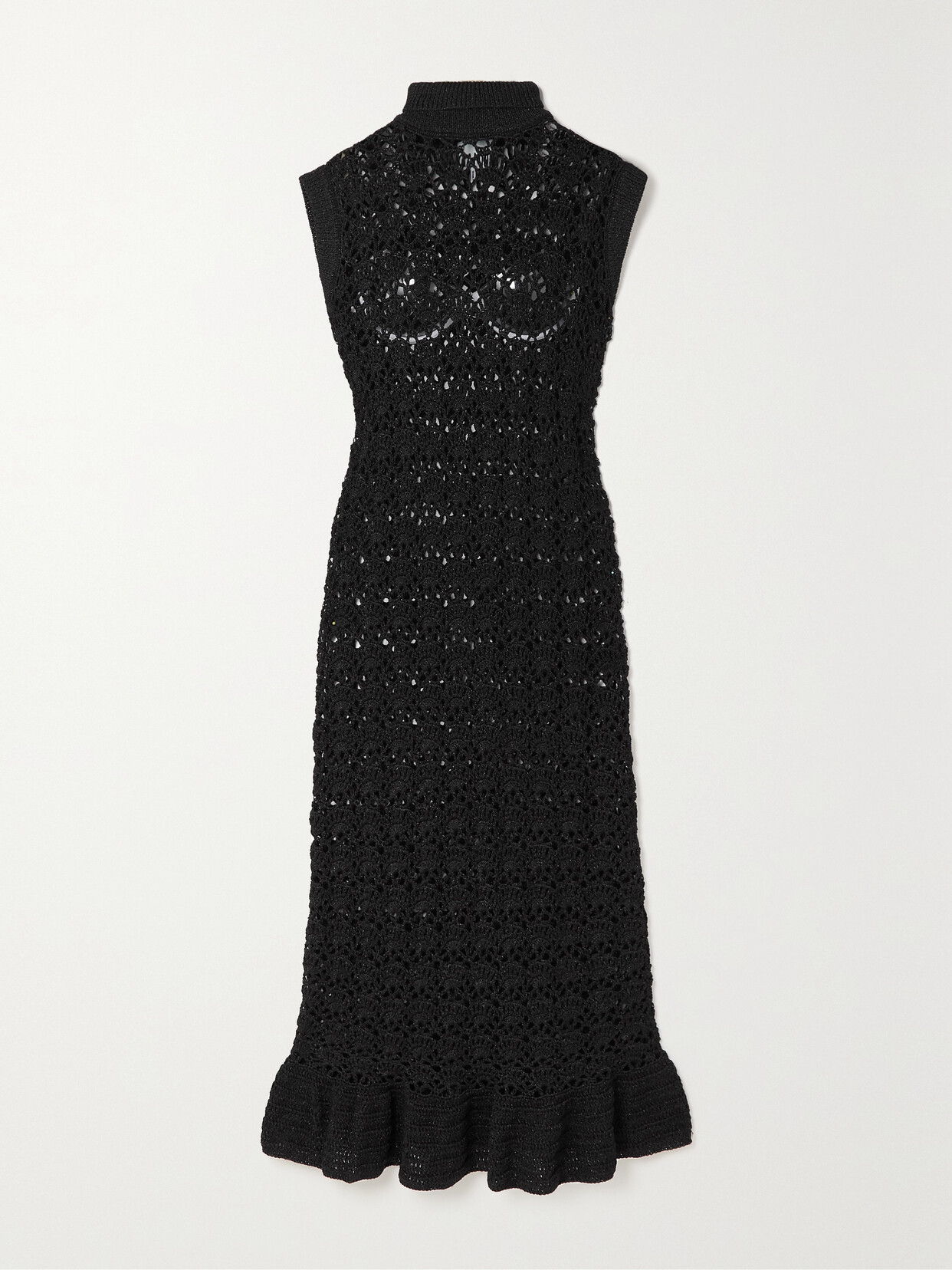 GANNI - Metallic Crocheted Midi Dress - Black