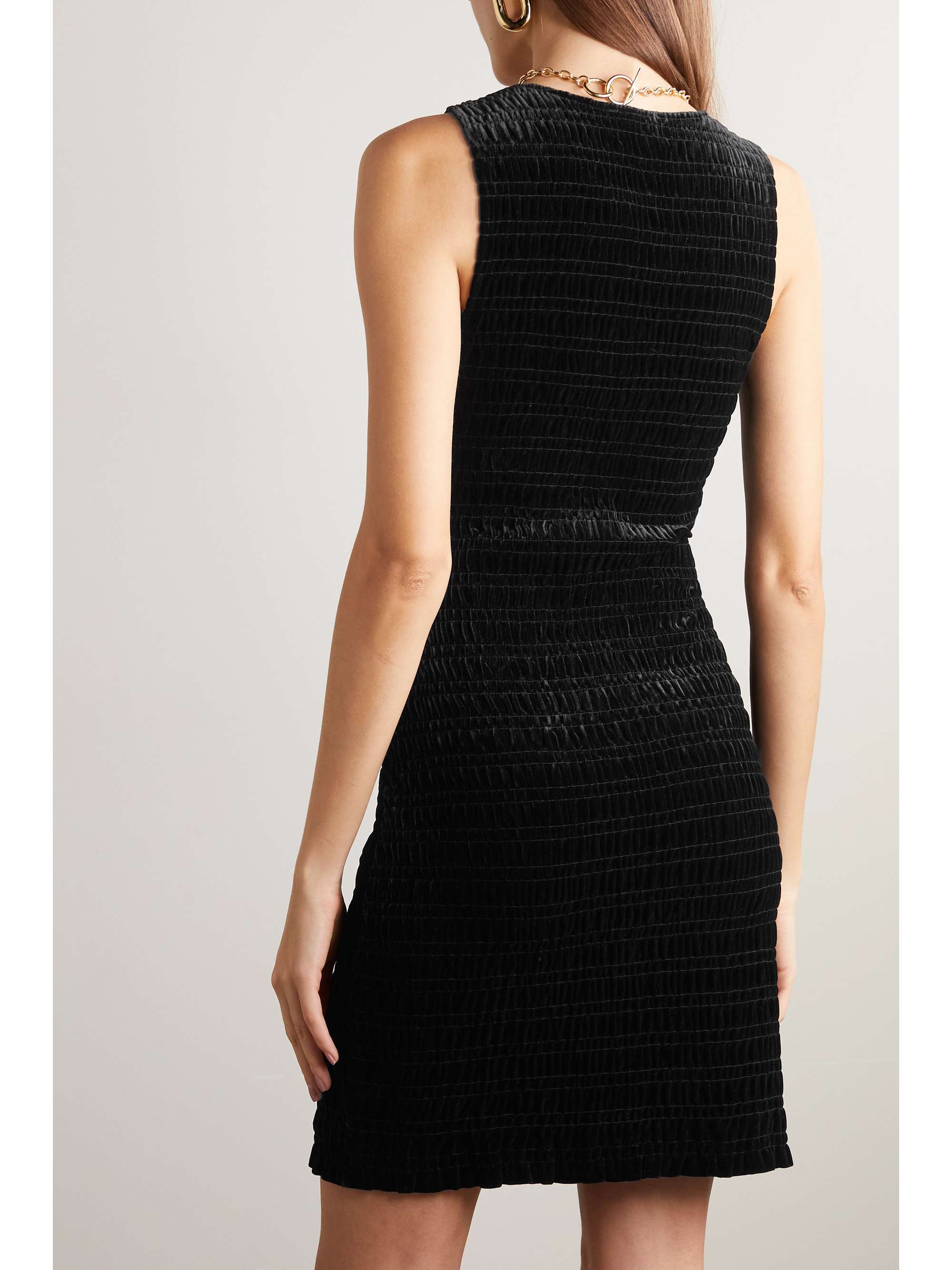 GANNI Smocked stretch recycled-velvet mini dress