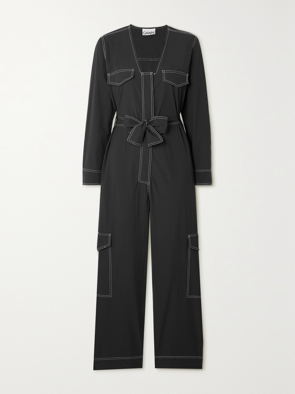 GANNI - + Net Sustain Belted Stretch Cotton-blend Jumpsuit - Black