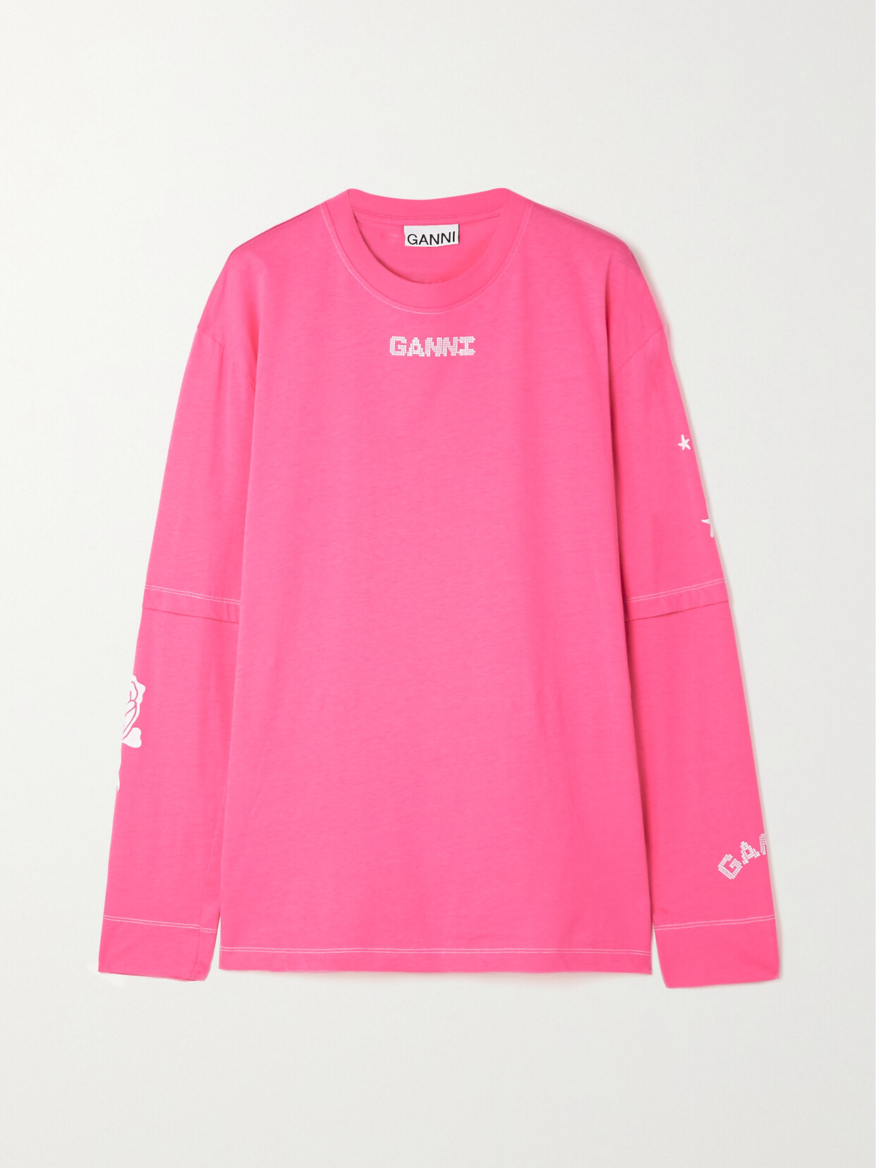 GANNI - Printed Organic Cotton-jersey T-shirt - Pink