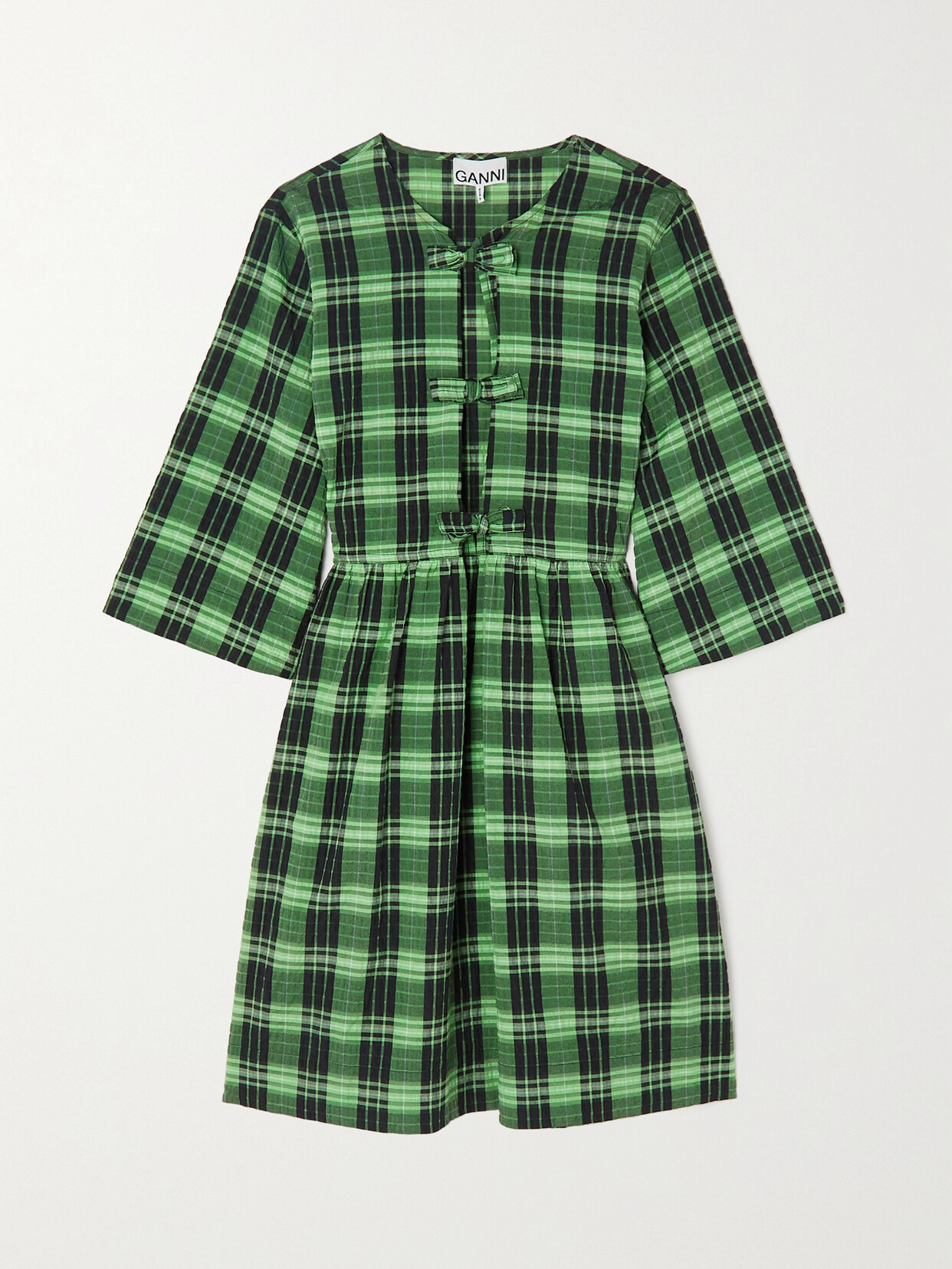 GANNI - + Net Sustain Checked Organic Seersucker Mini Dress - Green