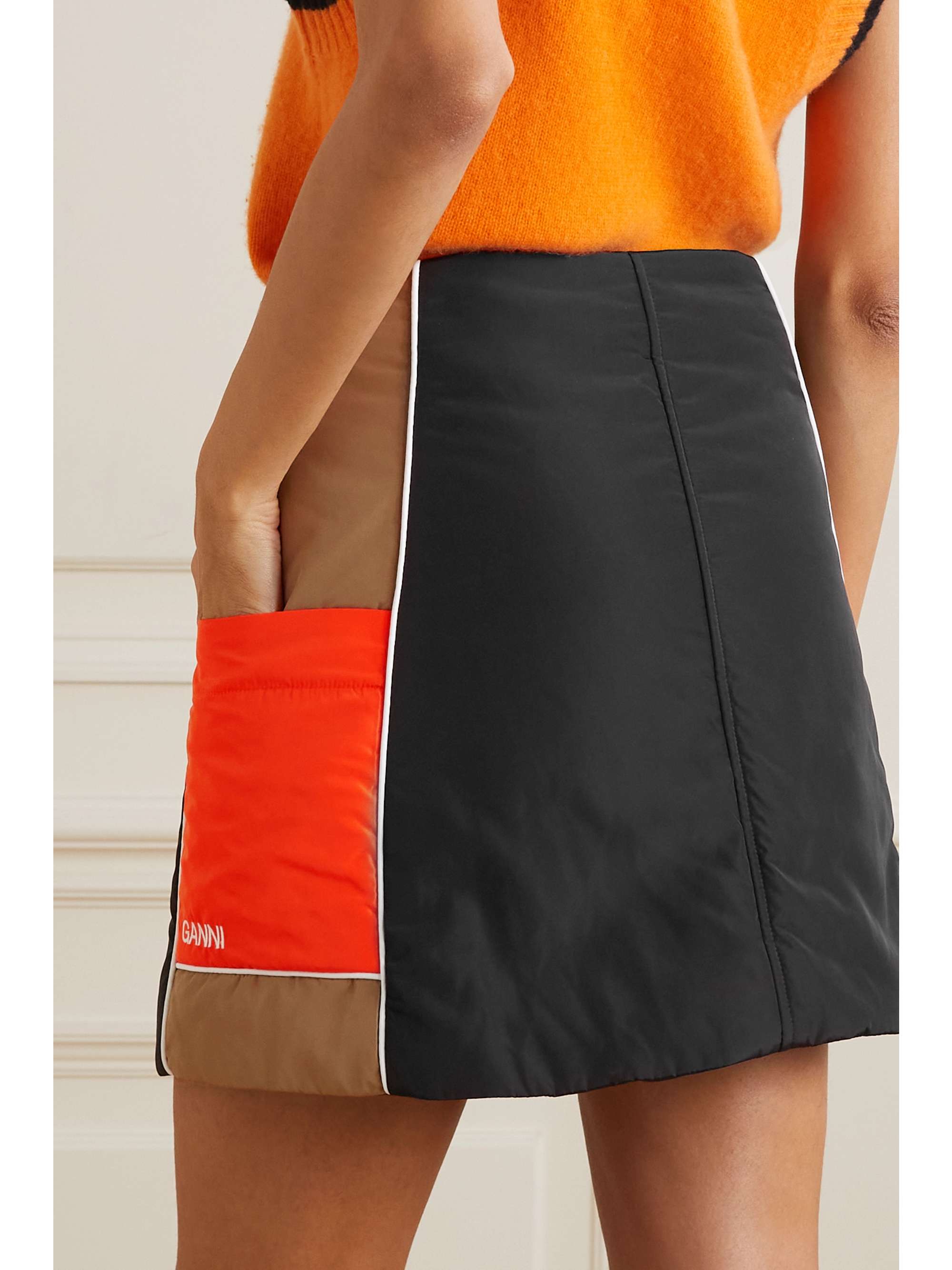 GANNI + NET SUSTAIN color-block recycled-shell mini skirt