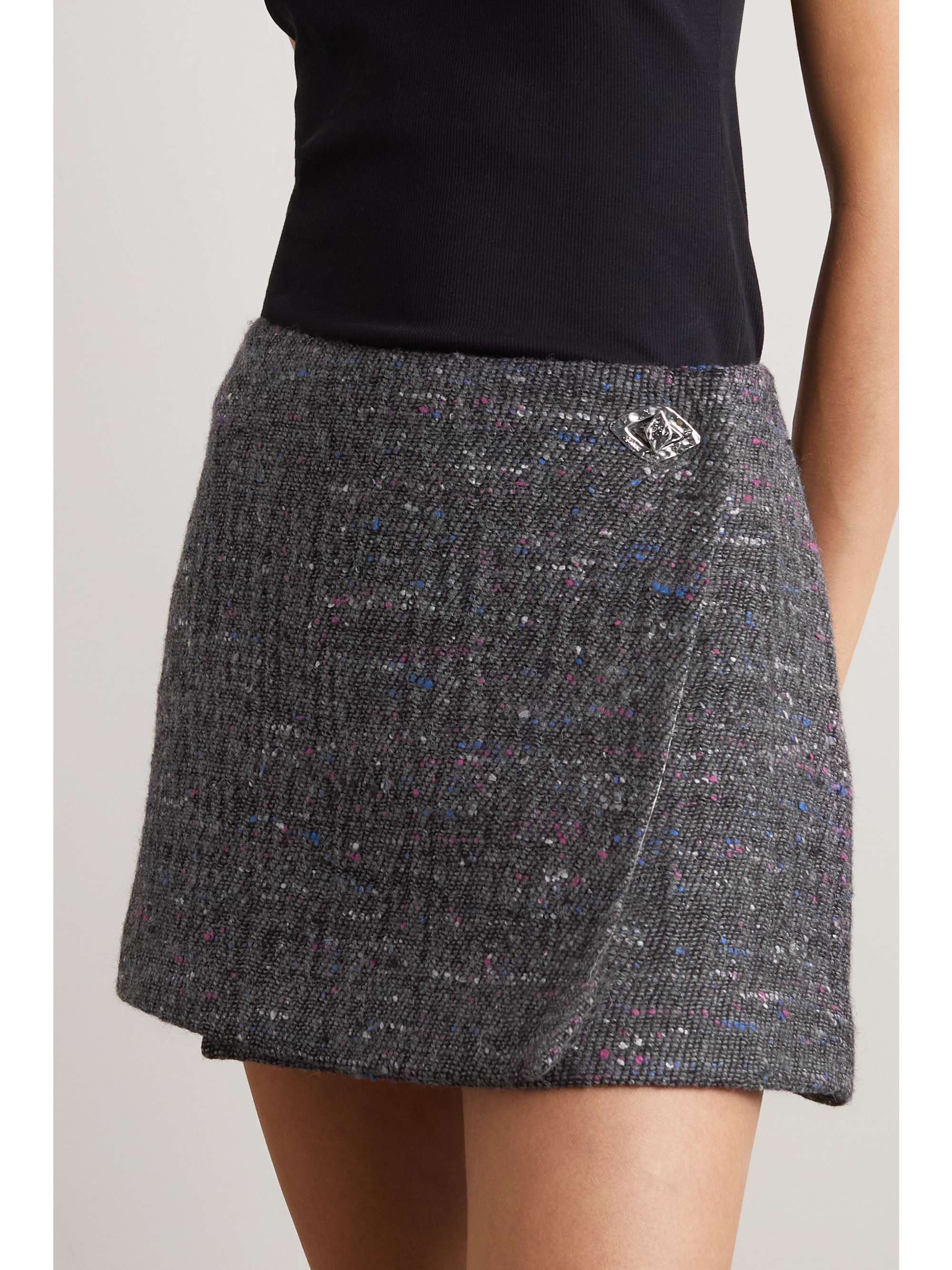 GANNI + NET SUSTAIN embellished recycled wool-blend bouclé mini wrap skirt