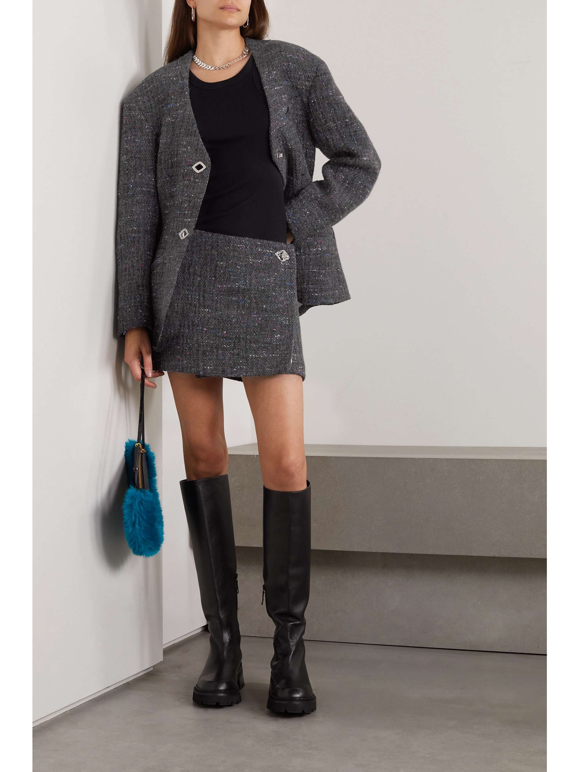 GANNI + NET SUSTAIN embellished recycled wool-blend bouclé mini wrap skirt