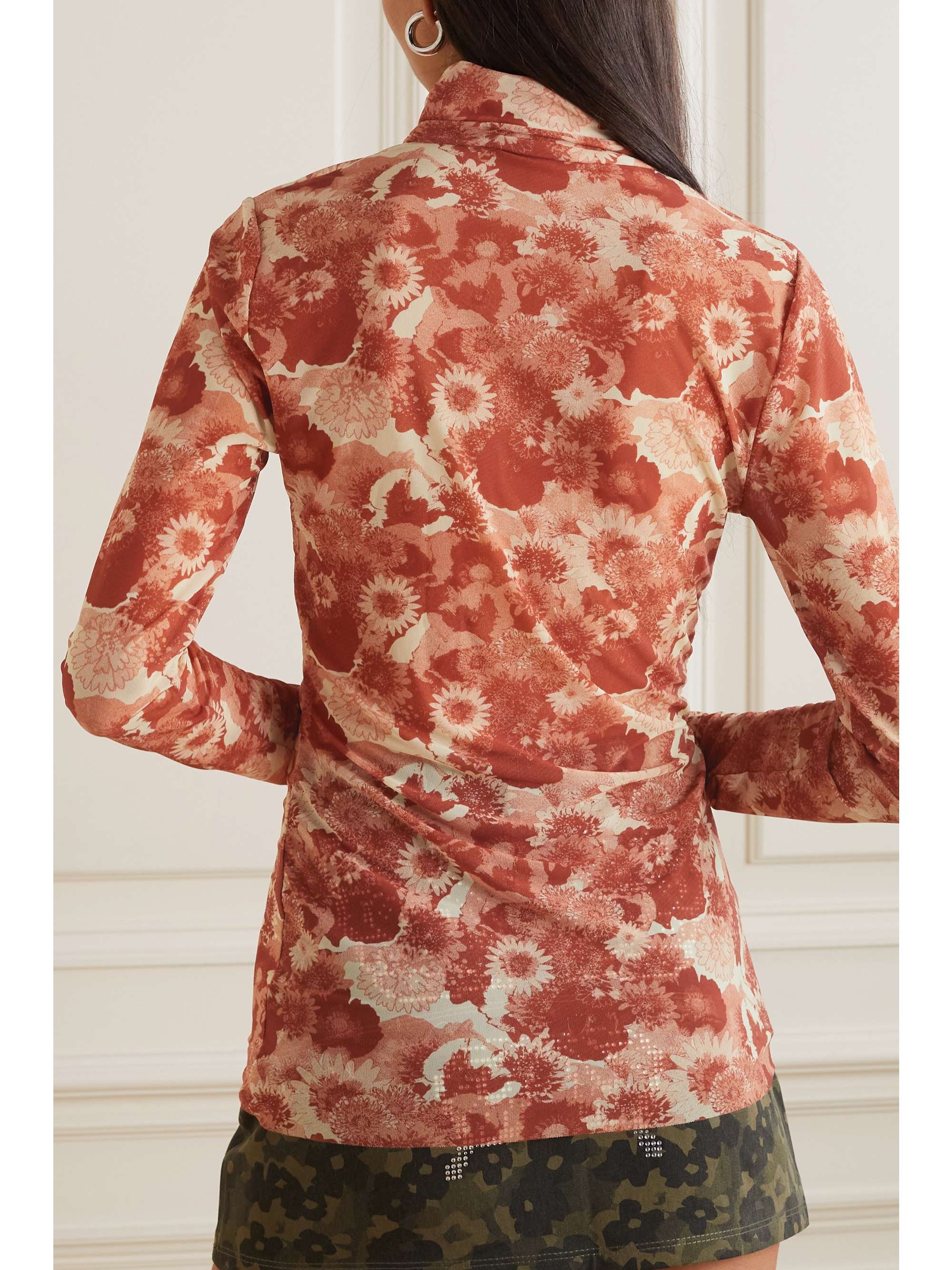 GANNI + NET SUSTAIN printed recycled stretch-chiffon turtleneck top