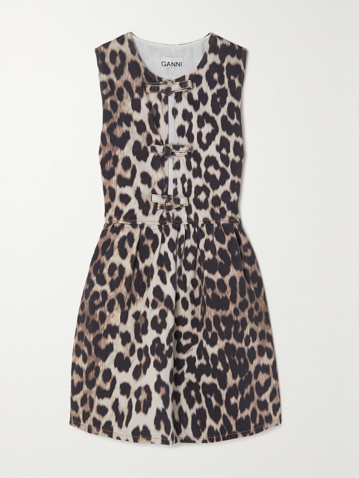 GANNI - + Net Sustain Bow-detailed Leopard-print Organic Denim Mini Dress - Animal print