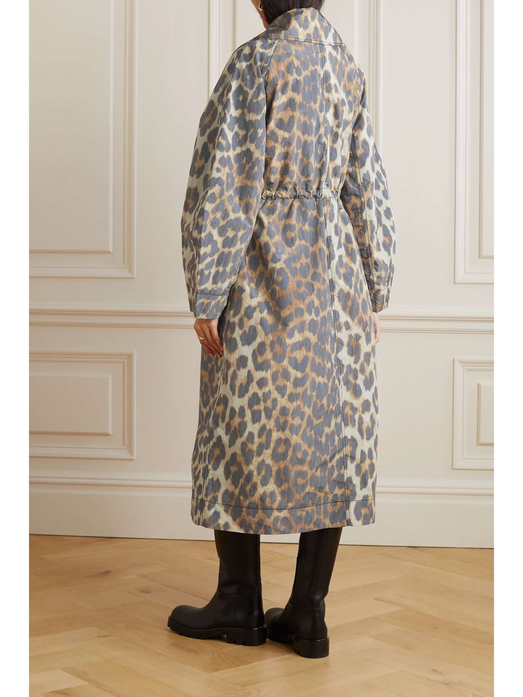 GANNI Double-breasted leopard-print recycled-shell coat