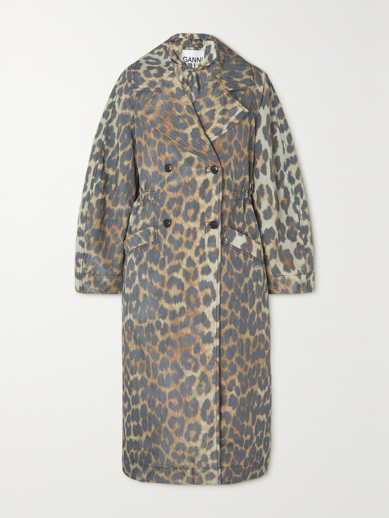 GANNI - Double-breasted Leopard-print Recycled-shell Coat - Animal print