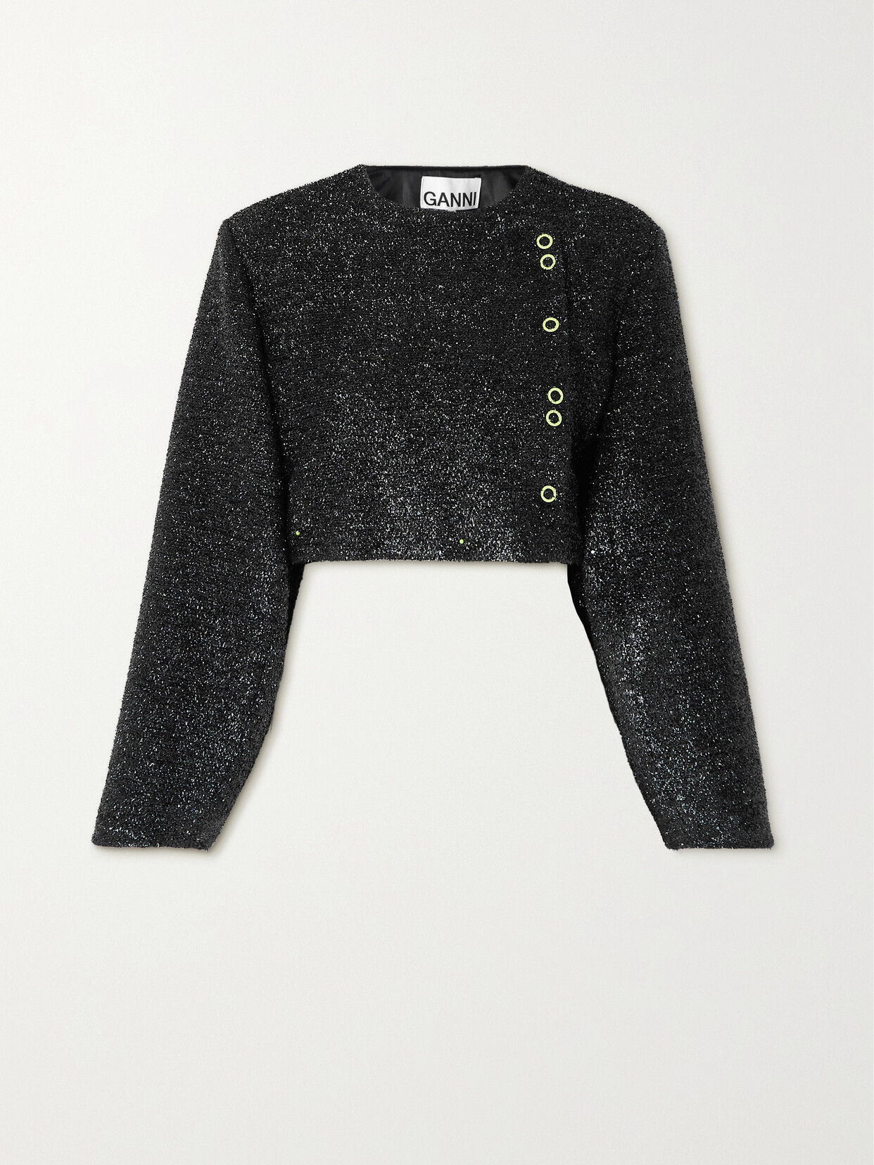 GANNI + NET SUSTAIN CROPPED METALLIC RECYCLED KNITTED SWEATER