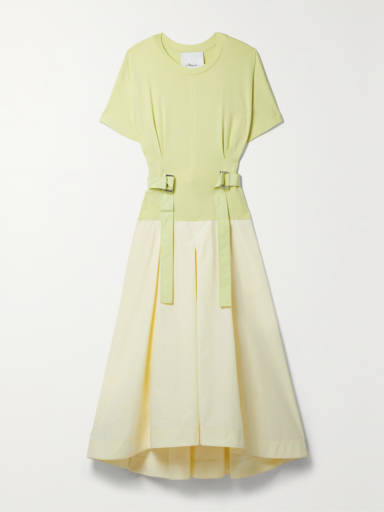 3.1 Phillip Lim - Cotton-jersey And Pleated Cotton-blend Poplin Midi Dress - Yellow