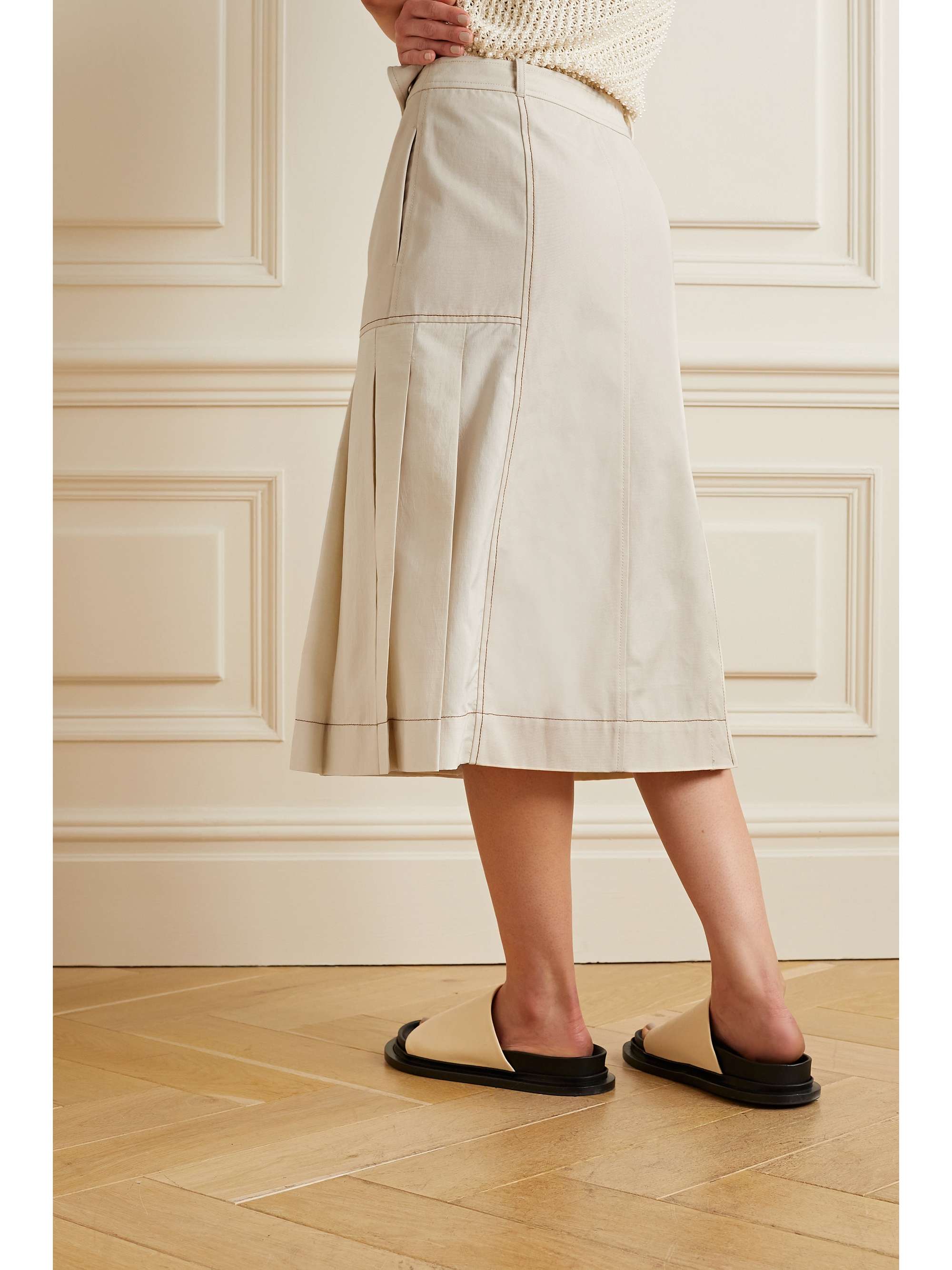3.1 PHILLIP LIM Pleated paneled cotton-canvas and ripstop midi wrap skirt
