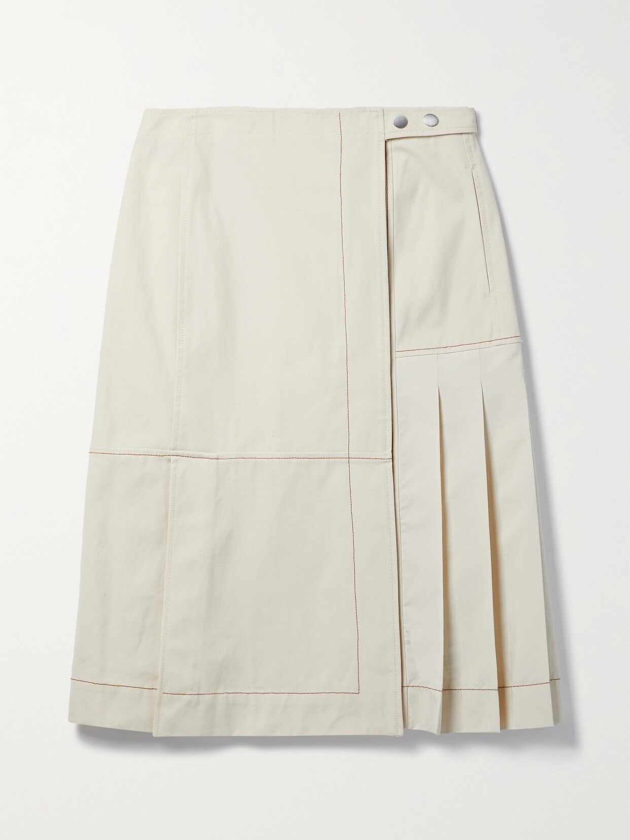 3.1 Phillip Lim - Pleated Paneled Cotton-canvas And Ripstop Midi Wrap Skirt - Cream