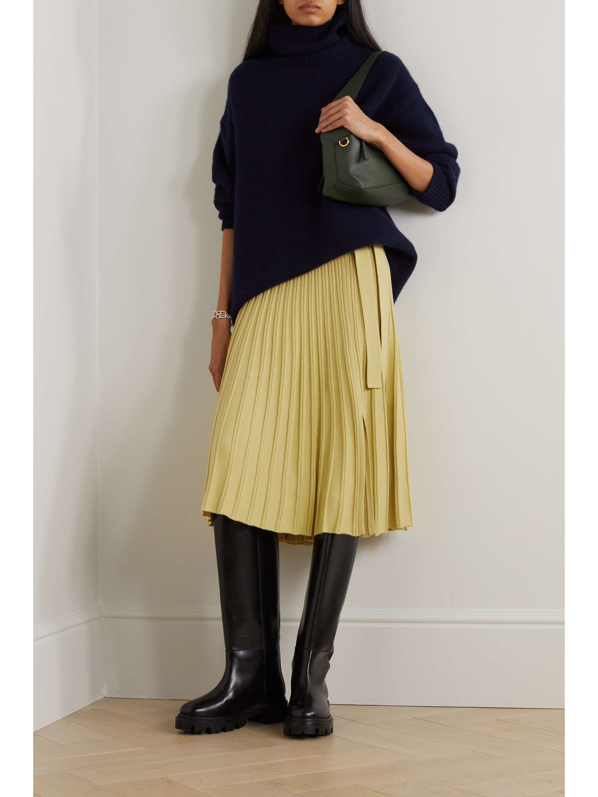 3.1 PHILLIP LIM Wrap-effect pleated wool-blend midi skirt