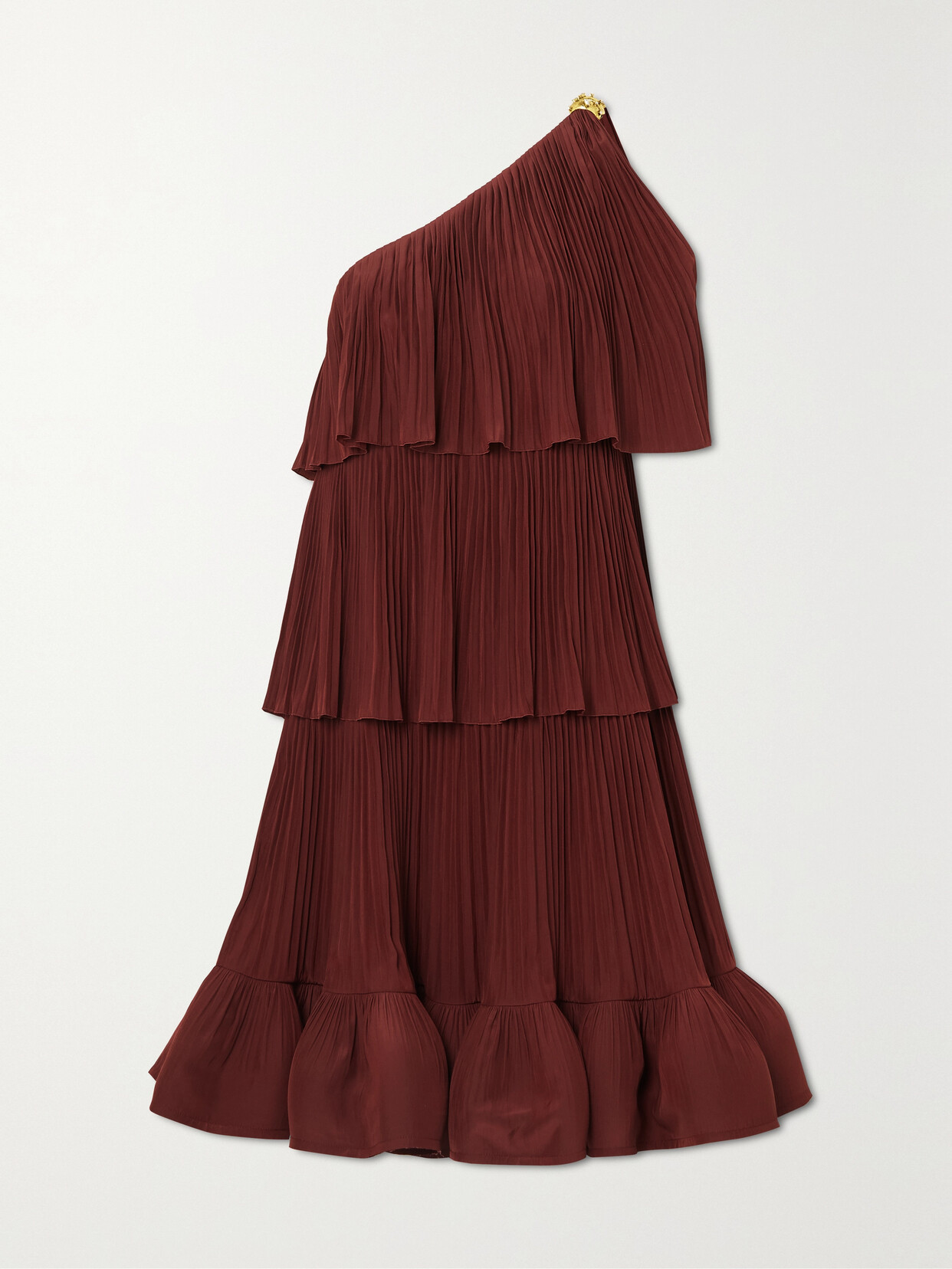 Lanvin - Embellished One-shoulder Ruffled Charmeuse Mini Dress - Burgundy