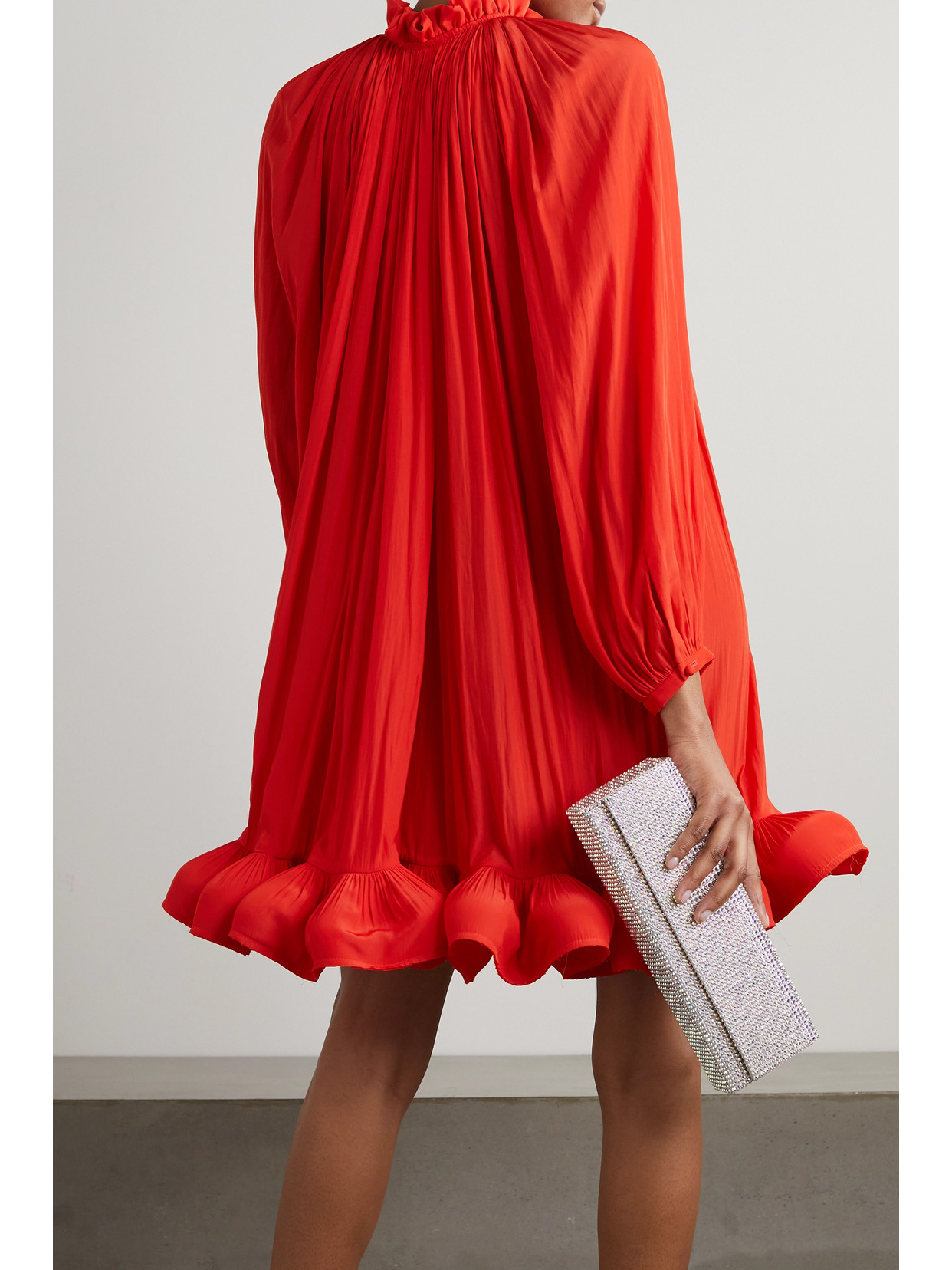 LANVIN TIE-DETAILED RUFFLED CHARMEUSE MINI DRESS
